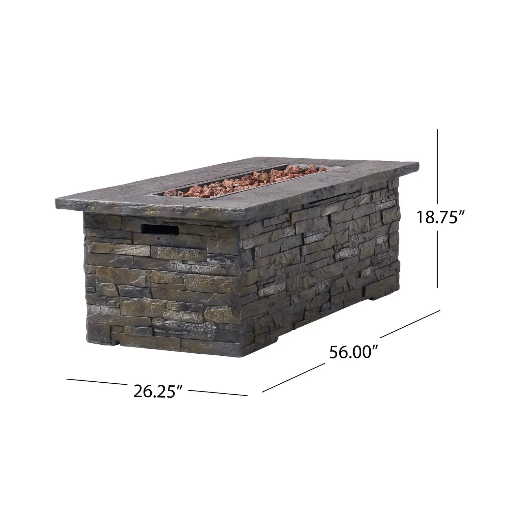 Alora Premium 56" Outdoor Rectangular Concrete Propane Fire Pit W/ Faux Stone Pattern, 50K BTU (SAK31845) by SAKSBY WHOLESALE