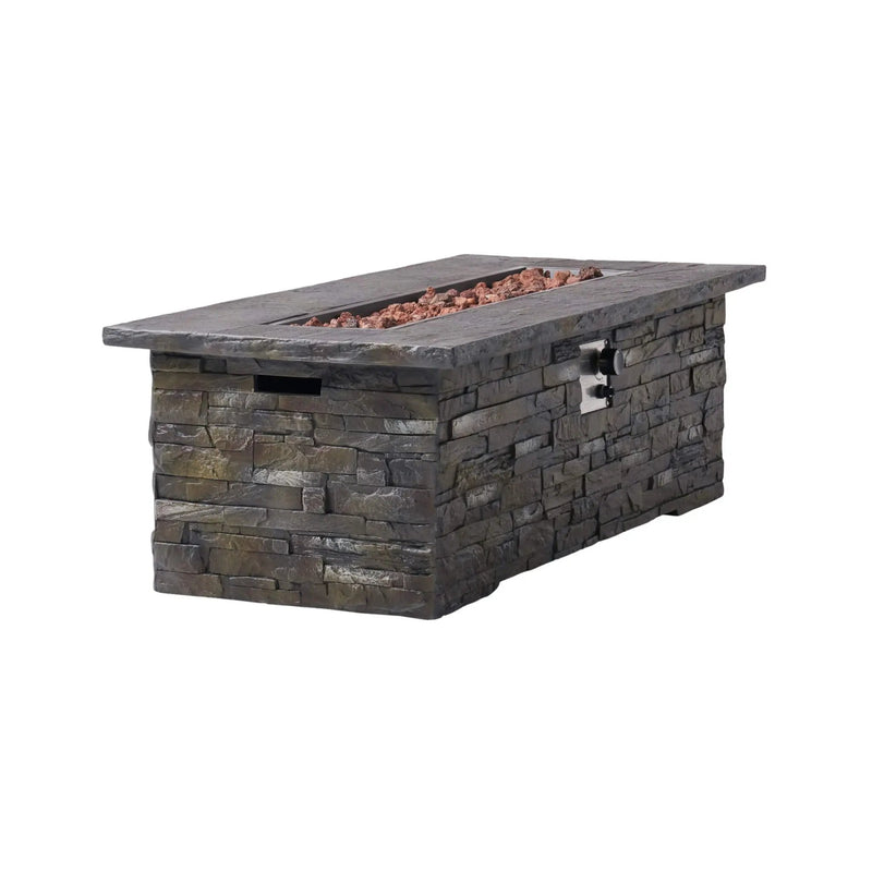 Alora Premium 56" Outdoor Rectangular Concrete Propane Fire Pit W/ Faux Stone Pattern, 50K BTU (SAK31845) by SAKSBY WHOLESALE