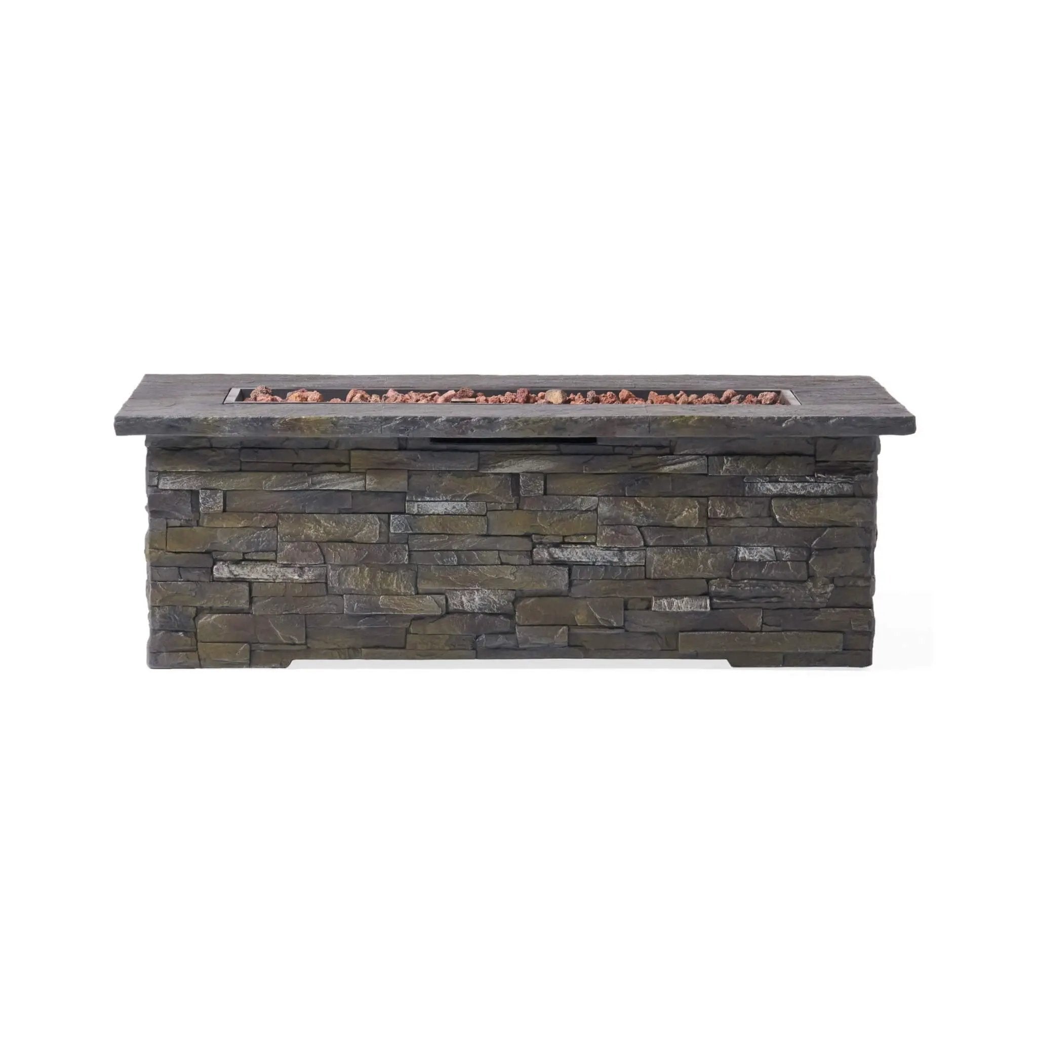 Alora Premium 56" Outdoor Rectangular Concrete Propane Fire Pit W/ Faux Stone Pattern, 50K BTU (SAK31845) by SAKSBY WHOLESALE