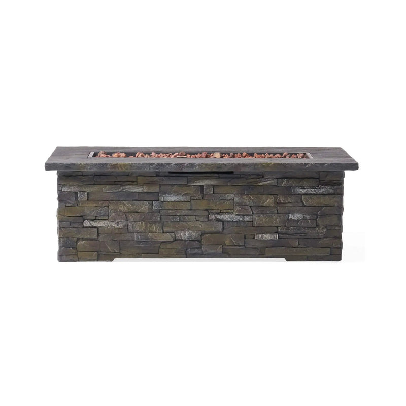 Alora Premium 56" Outdoor Rectangular Concrete Propane Fire Pit W/ Faux Stone Pattern, 50K BTU (SAK31845) by SAKSBY WHOLESALE
