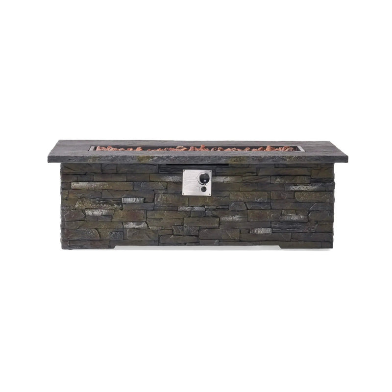 Alora Premium 56" Outdoor Rectangular Concrete Propane Fire Pit W/ Faux Stone Pattern, 50K BTU (SAK31845) by SAKSBY WHOLESALE
