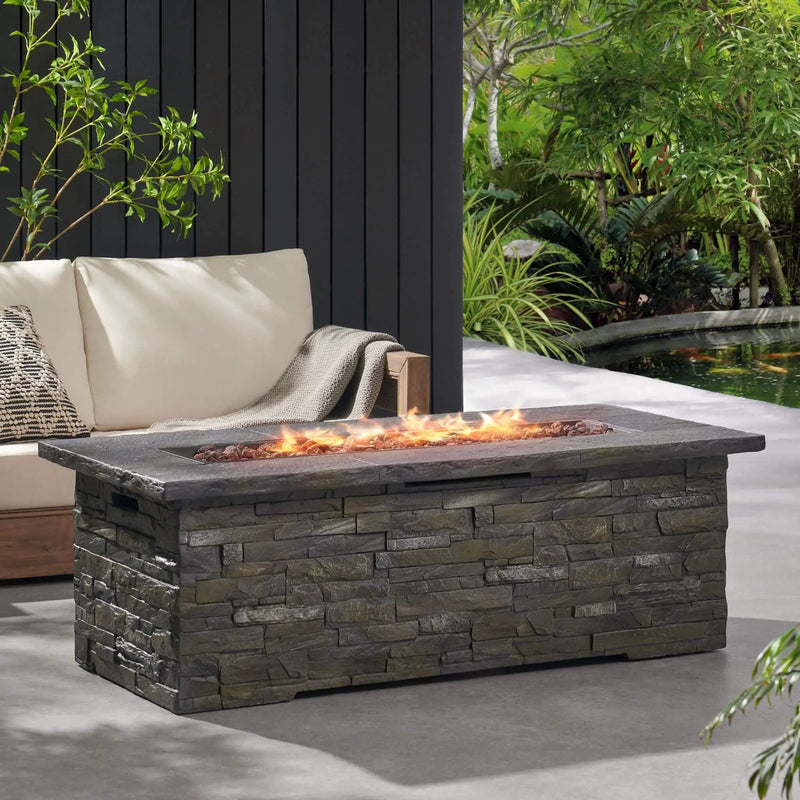 Alora Premium 56" Outdoor Rectangular Concrete Propane Fire Pit W/ Faux Stone Pattern, 50K BTU (SAK31845) by SAKSBY WHOLESALE