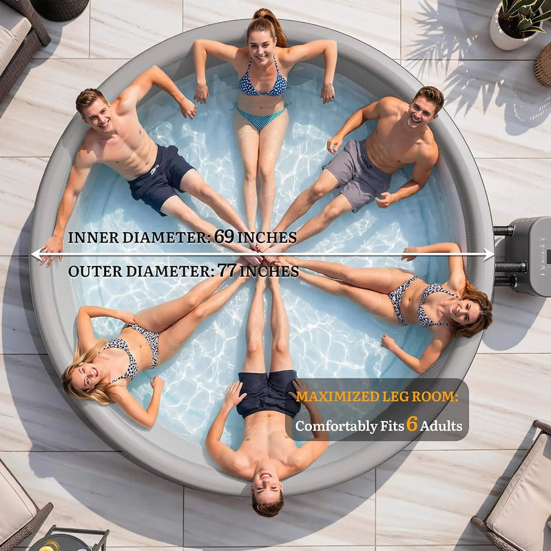Premium 77-Inch Inflatable 6-Person Drop-Stitch Hot Tub W/ 180 Massage Jets (SAK87132) by SAKSBY WHOLESALE