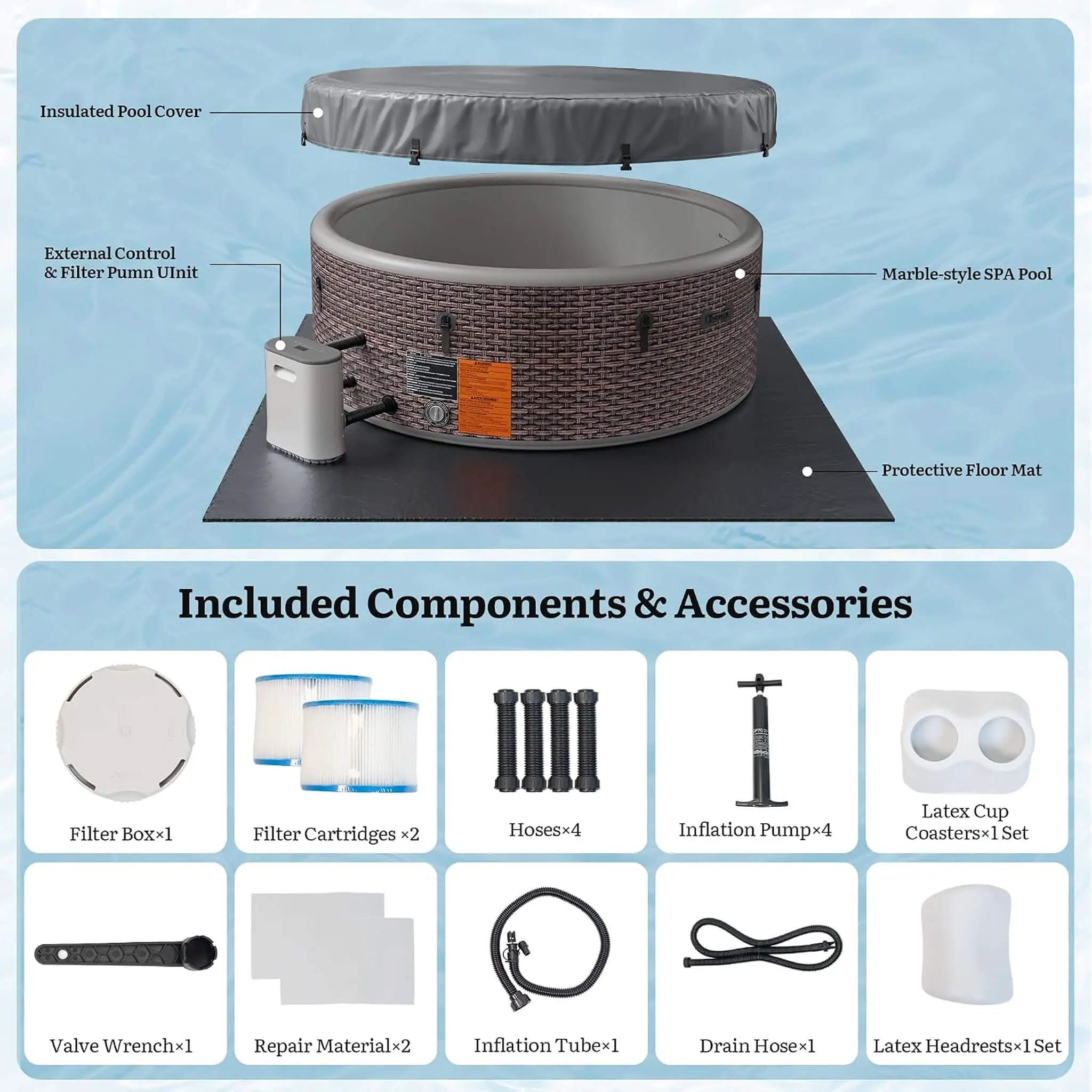 Premium 77-Inch Inflatable 6-Person Drop-Stitch Hot Tub W/ 180 Massage Jets (SAK87132) by SAKSBY WHOLESALE