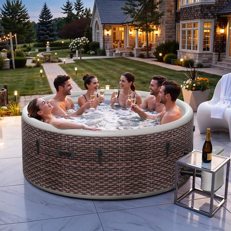 Premium 77-Inch Inflatable 6-Person Drop-Stitch Hot Tub W/ 180 Massage Jets (SAK87132) by SAKSBY WHOLESALE