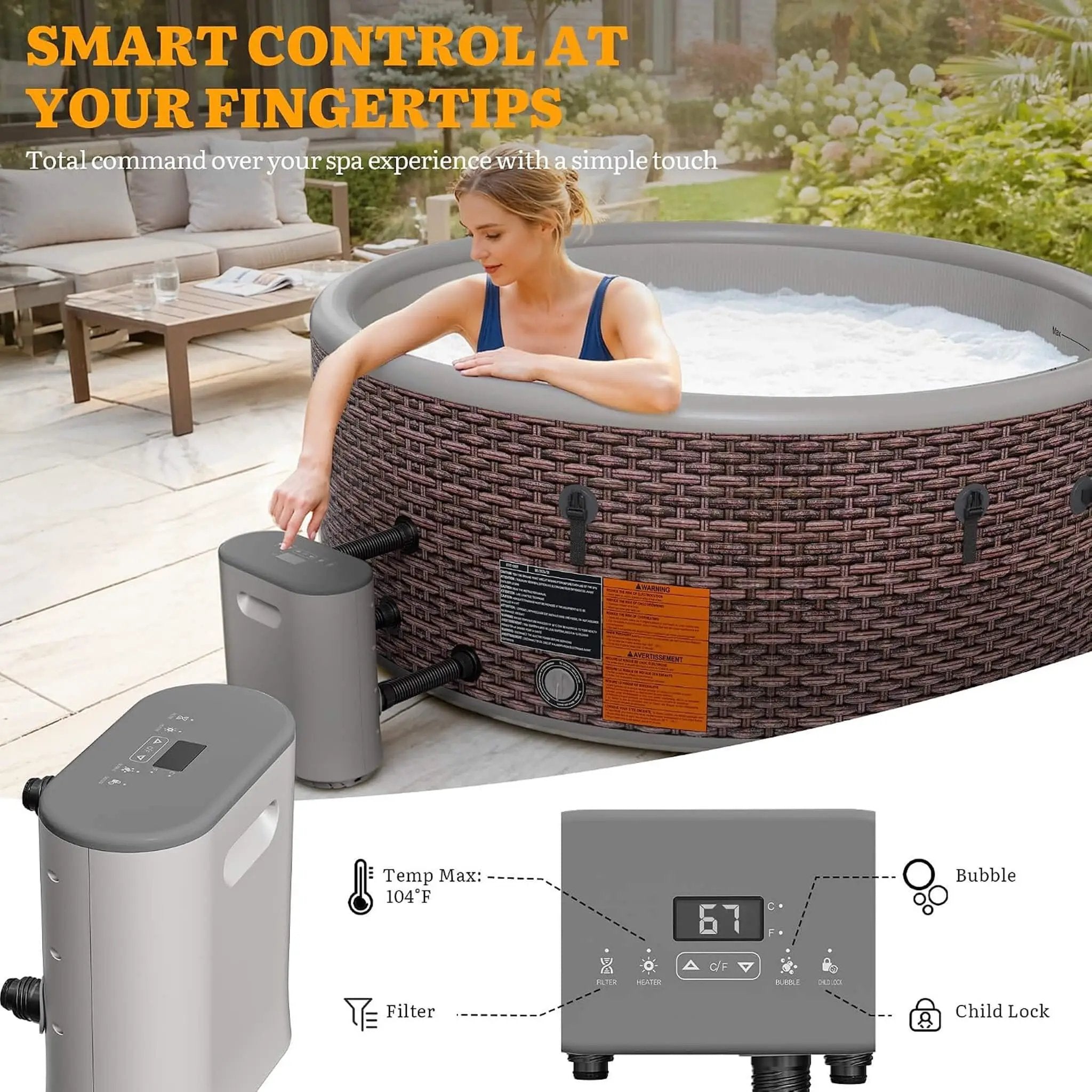Premium 77-Inch Inflatable 6-Person Drop-Stitch Hot Tub W/ 180 Massage Jets (SAK87132) by SAKSBY WHOLESALE