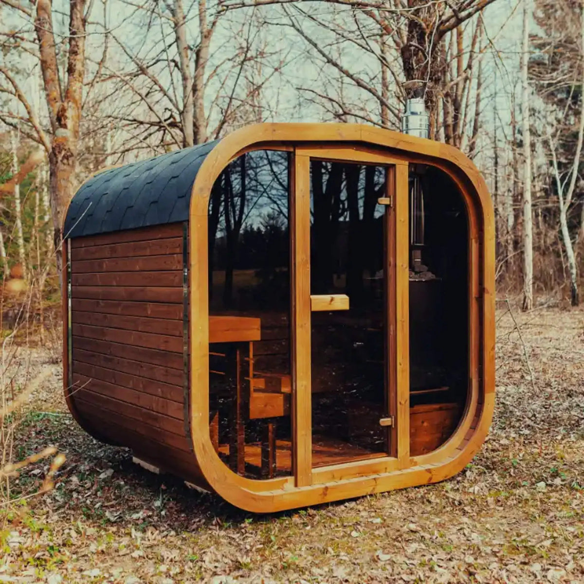 Premium 6-Person Outdoor Scandinavian ThermoWood Cube Sauna Kit With LED Lighting (SAK89146) by SAKSBY WHOLESALE
