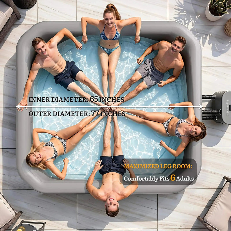 Premium 77-Inch Portable 6-Person Natural Stone Design Inflatable Square Hot Tub W/ 180 Massage Jets (SAK86251) by SAKSBY WHOLESALE