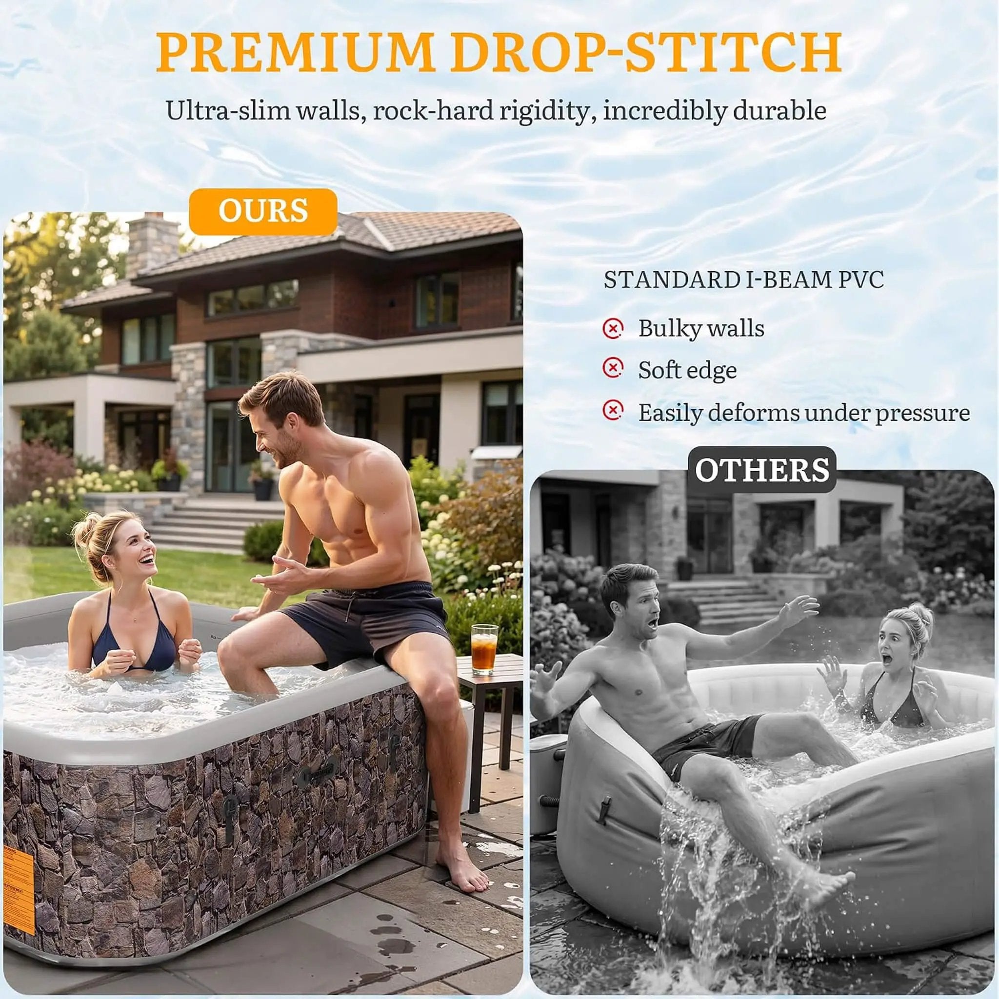 Premium 77-Inch Portable 6-Person Natural Stone Design Inflatable Square Hot Tub W/ 180 Massage Jets (SAK86251) by SAKSBY WHOLESALE