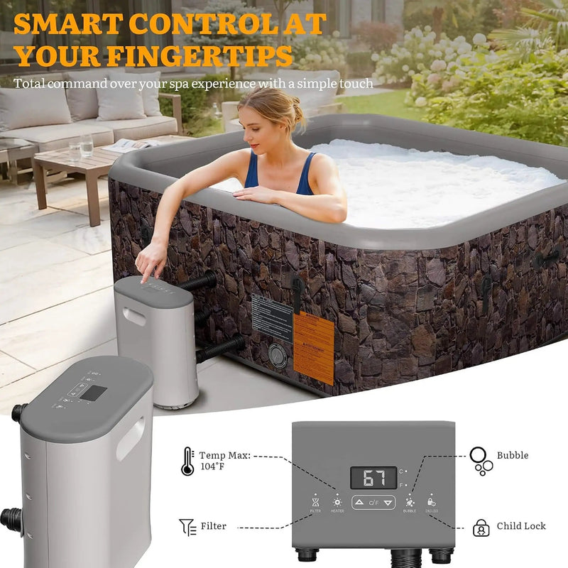 Premium 77-Inch Portable 6-Person Natural Stone Design Inflatable Square Hot Tub W/ 180 Massage Jets (SAK86251) by SAKSBY WHOLESALE