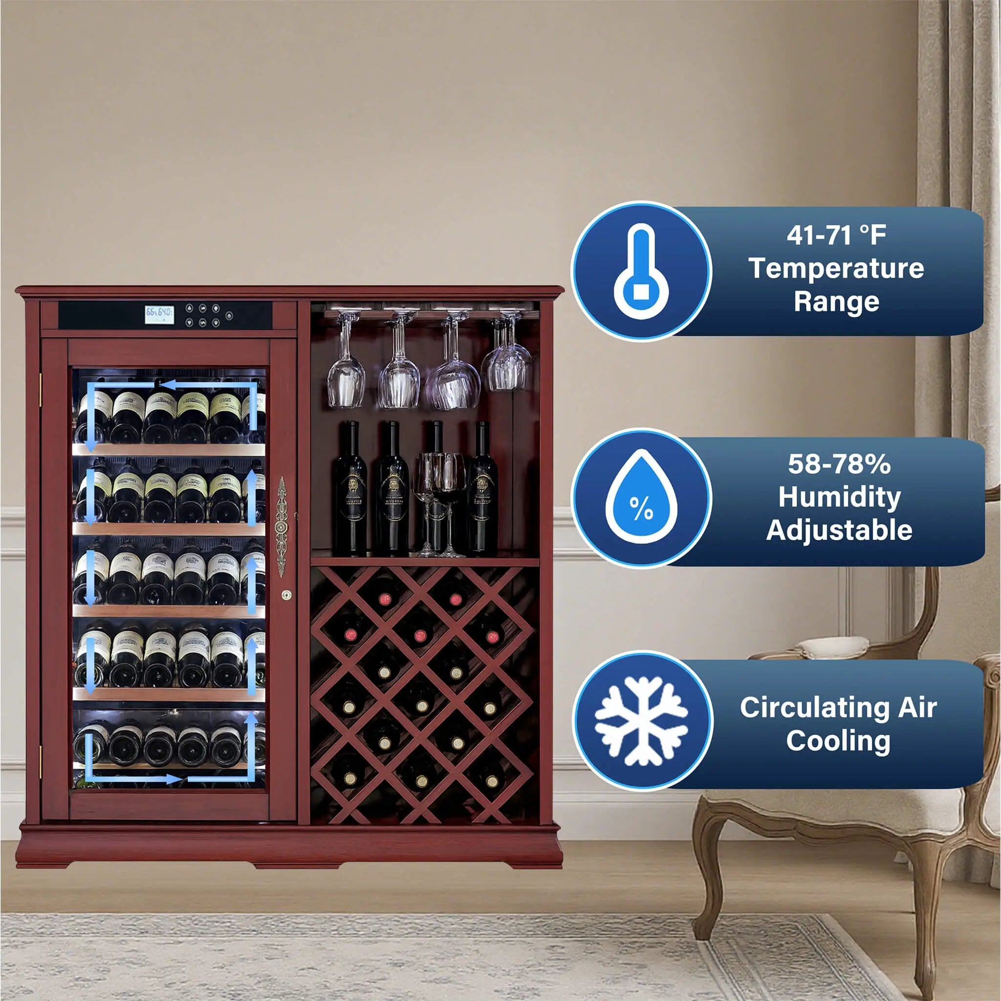 Nuvia 69-Bottle Wooden Wine Cooler Cabinet With Built-In Storage (SAK17539) by SAKSBY WHOLESALE