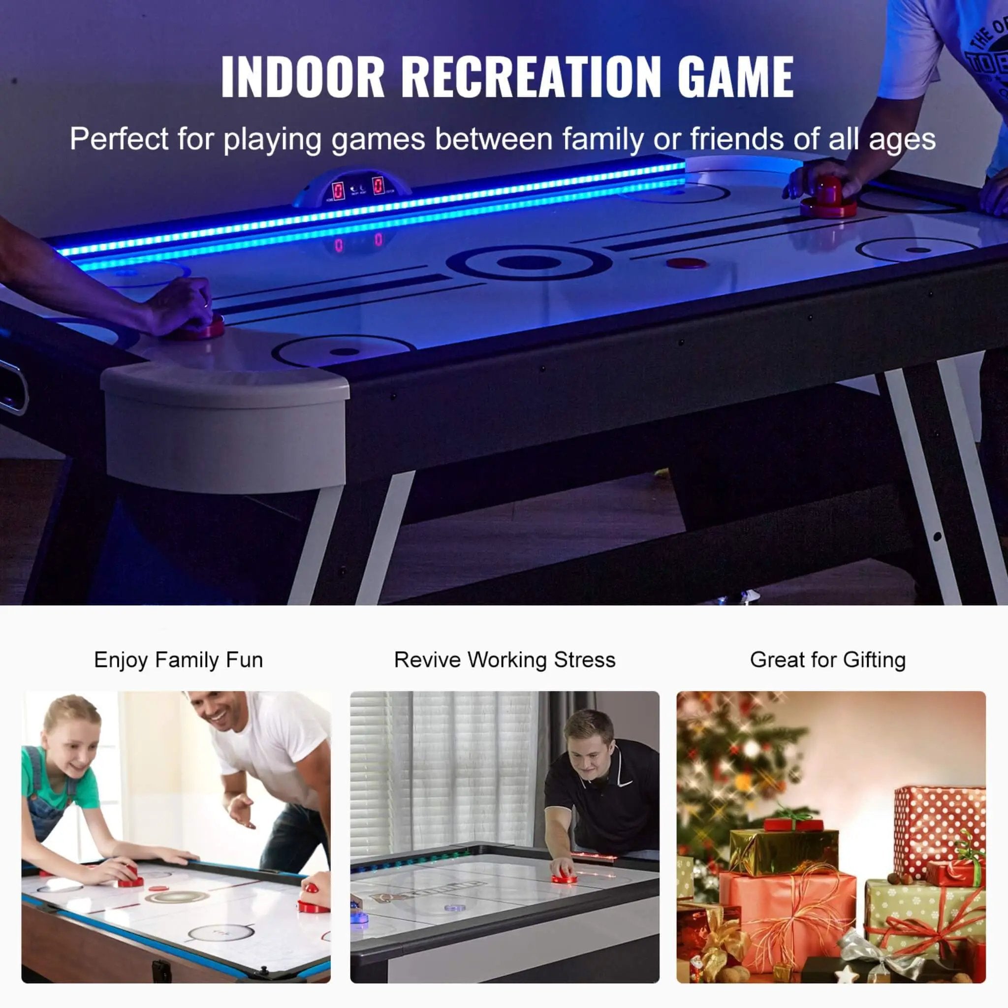 Premium 72-Inch Air Hockey Table With LED Electronic Scorer (SAK82049) by SAKSBY WHOLESALE