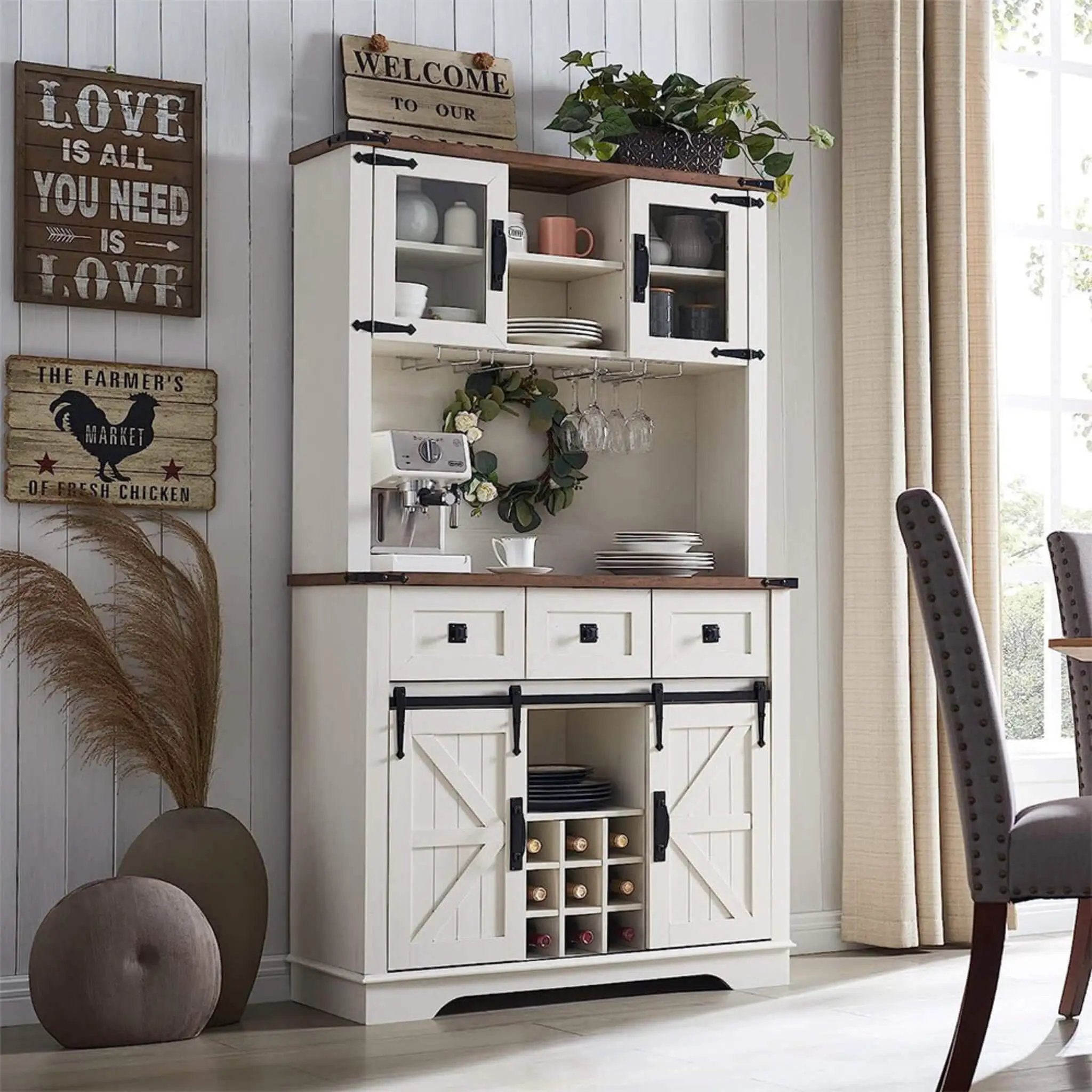 Nuvia Premium 72-Inch Home Bar Wine Cabinet W/ Sliding Barn Door (SAK12947) by SAKSBY WHOLESALE