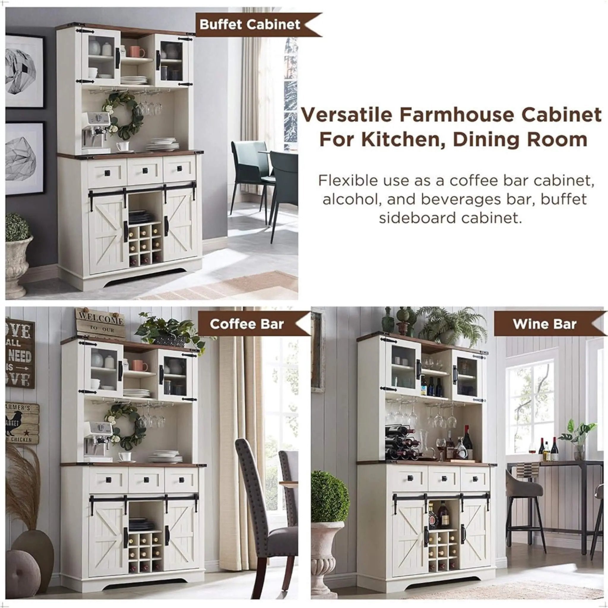 Nuvia Premium 72-Inch Home Bar Wine Cabinet W/ Sliding Barn Door (SAK12947) by SAKSBY WHOLESALE