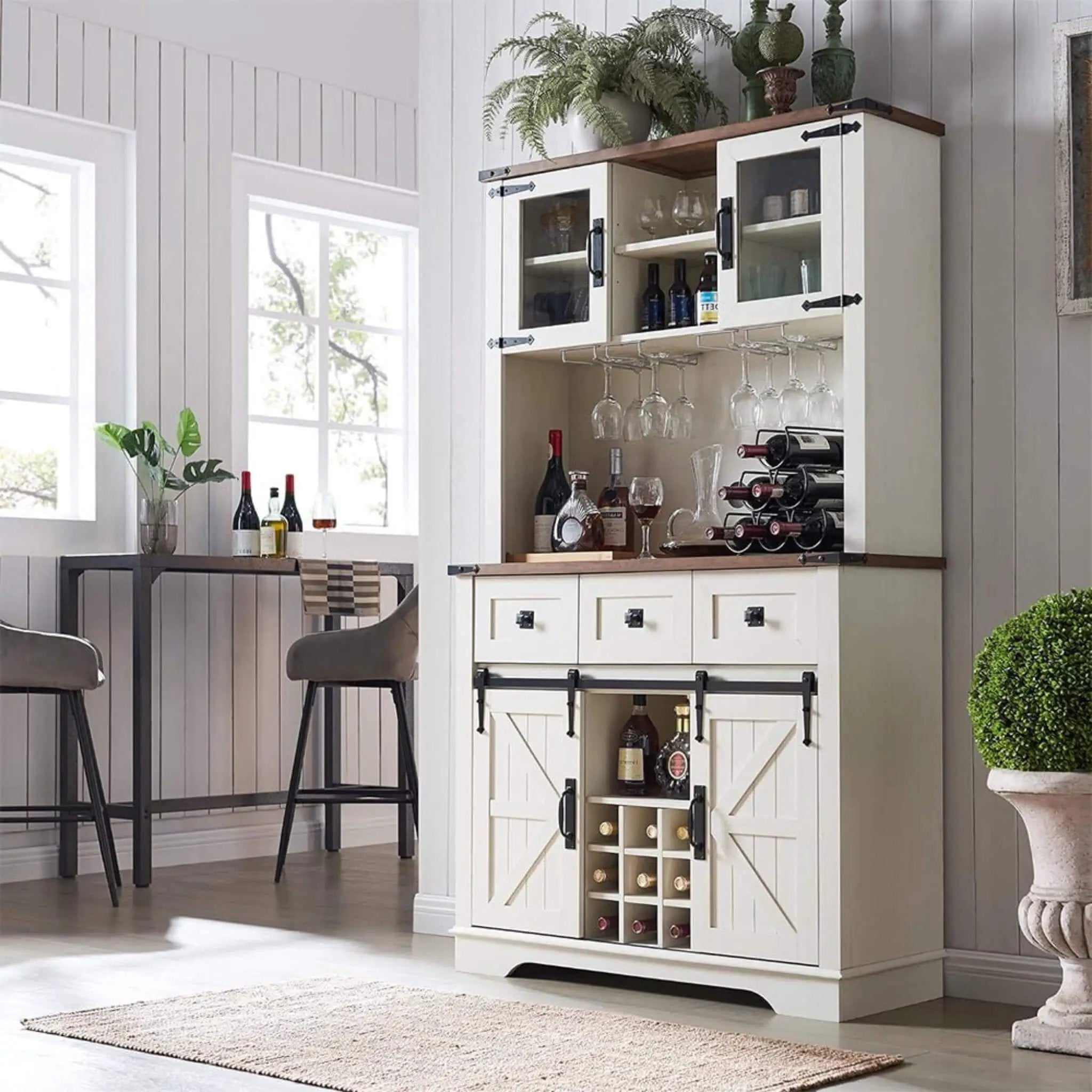 Nuvia Premium 72-Inch Home Bar Wine Cabinet W/ Sliding Barn Door (SAK12947) by SAKSBY WHOLESALE