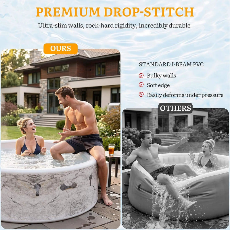 Premium 85-Inch Inflatable 8-Person Drop-Stitch Hot Tub W/ 220 Massage Jets (SAK78596) by SAKSBY WHOLESALE