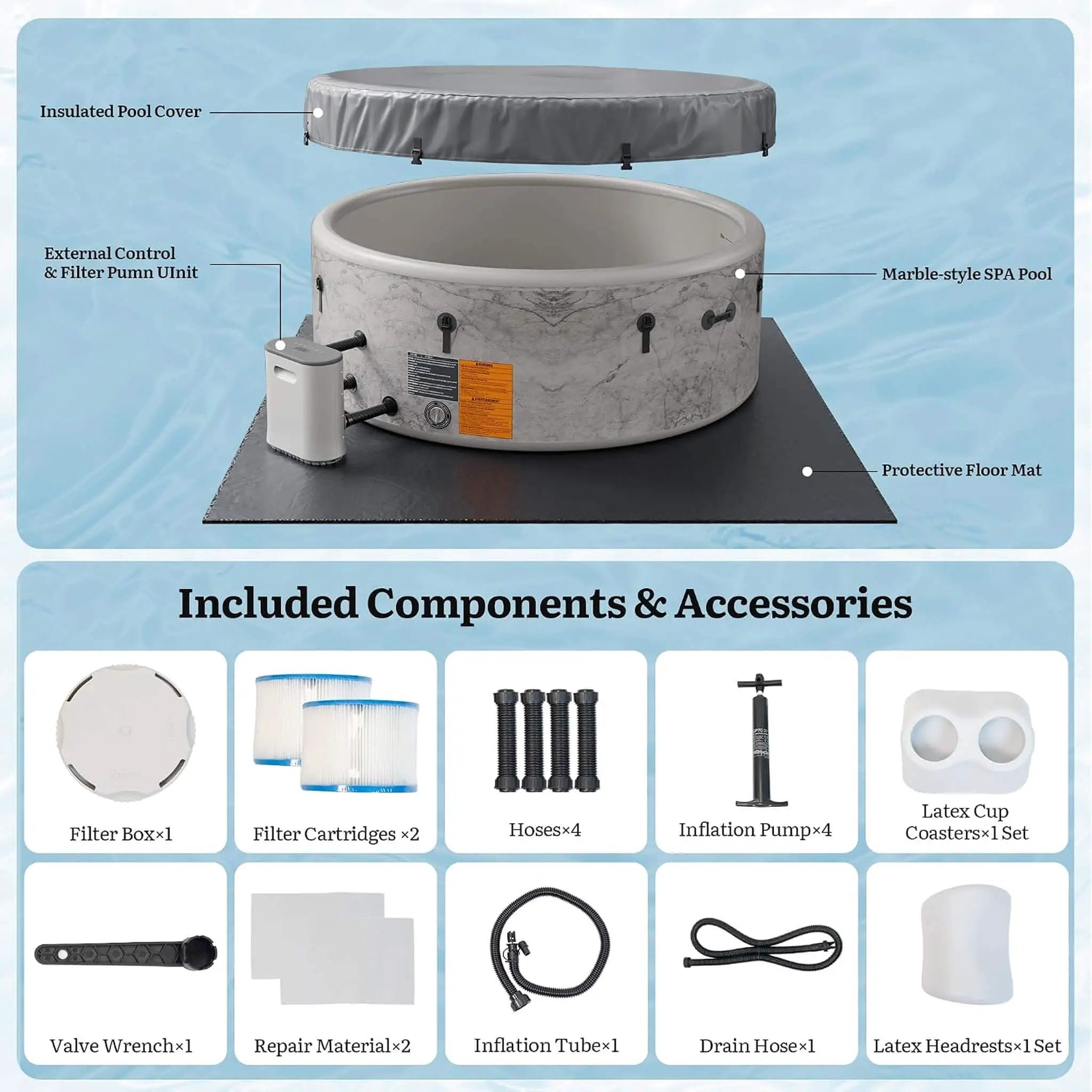 Premium 85-Inch Inflatable 8-Person Drop-Stitch Hot Tub W/ 220 Massage Jets (SAK78596) by SAKSBY WHOLESALE