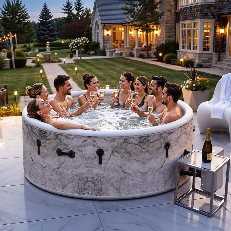 Premium 85-Inch Inflatable 8-Person Drop-Stitch Hot Tub W/ 220 Massage Jets (SAK78596) by SAKSBY WHOLESALE