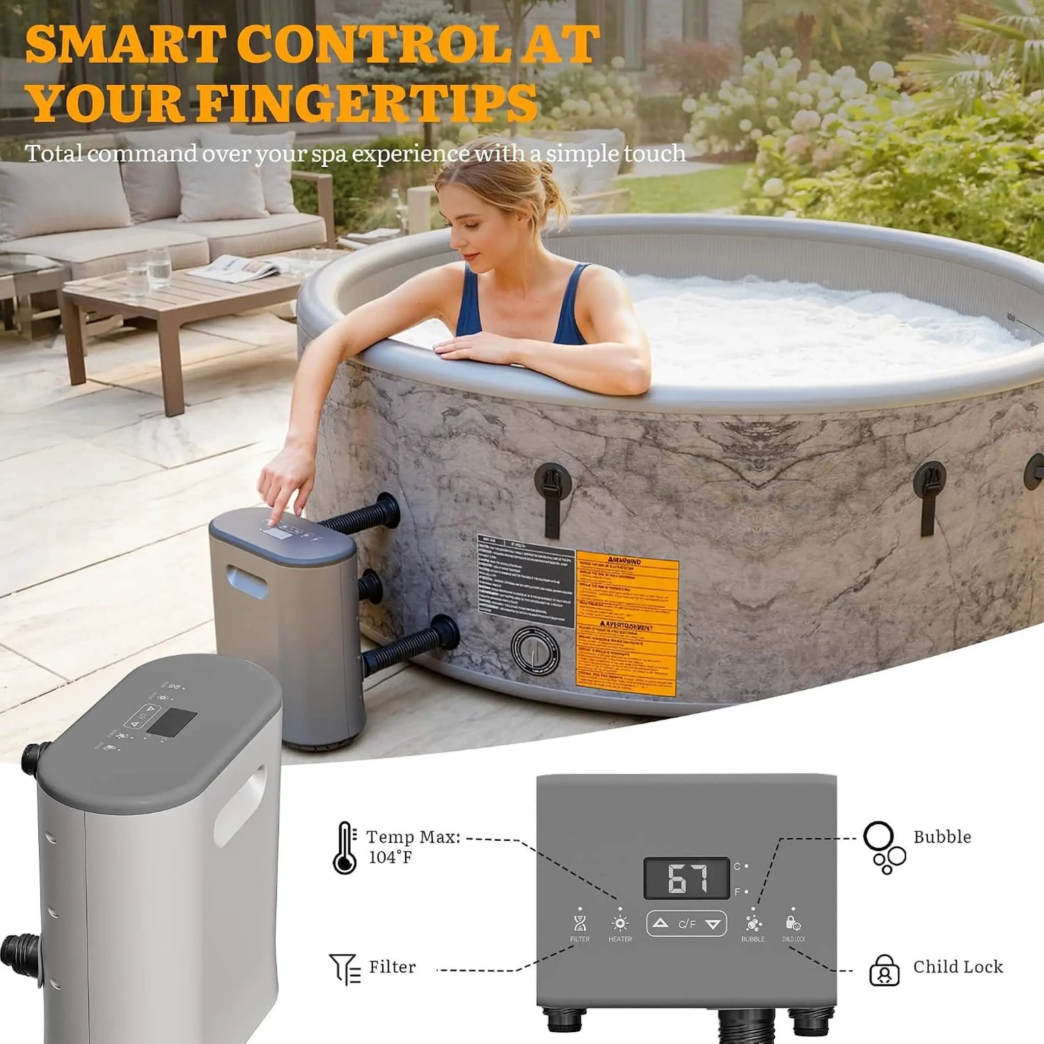 Premium 85-Inch Inflatable 8-Person Drop-Stitch Hot Tub W/ 220 Massage Jets (SAK78596) by SAKSBY WHOLESALE