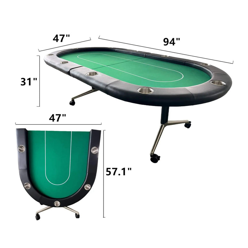 Premium 94-Inch Foldable 10-Player Poker Table With Wheels (SAK43087) by SAKSBY WHOLESALE
