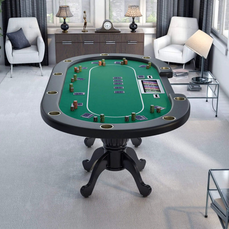 Premium 96-Inch Aura Oval Poker Table With Cup Holders, Chips Tray And Drop Box (SAK31045) by SAKSBY WHOLESALE