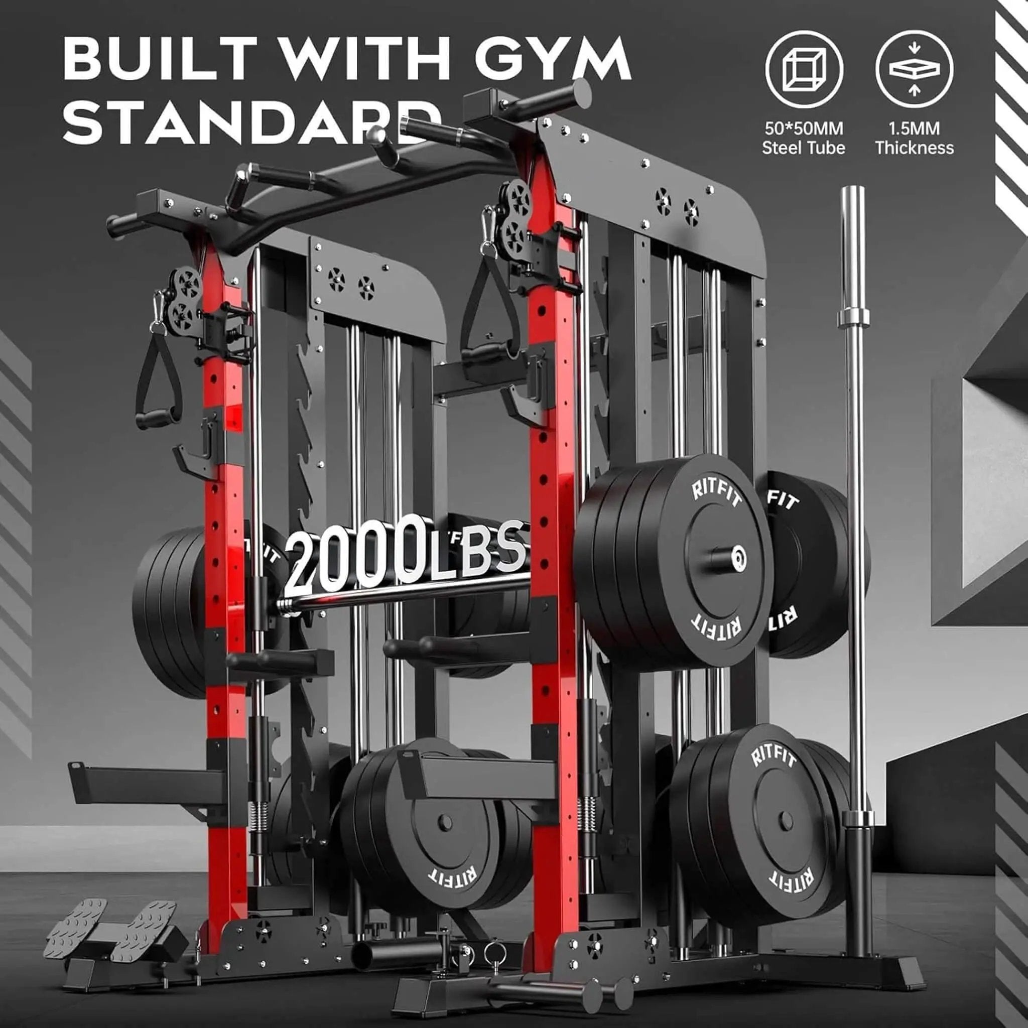 Rovix Premium 2000LBS All-In-One Squat Rack Power Cage With Smith Machine (SAK59213) by SAKSBY WHOLESALE