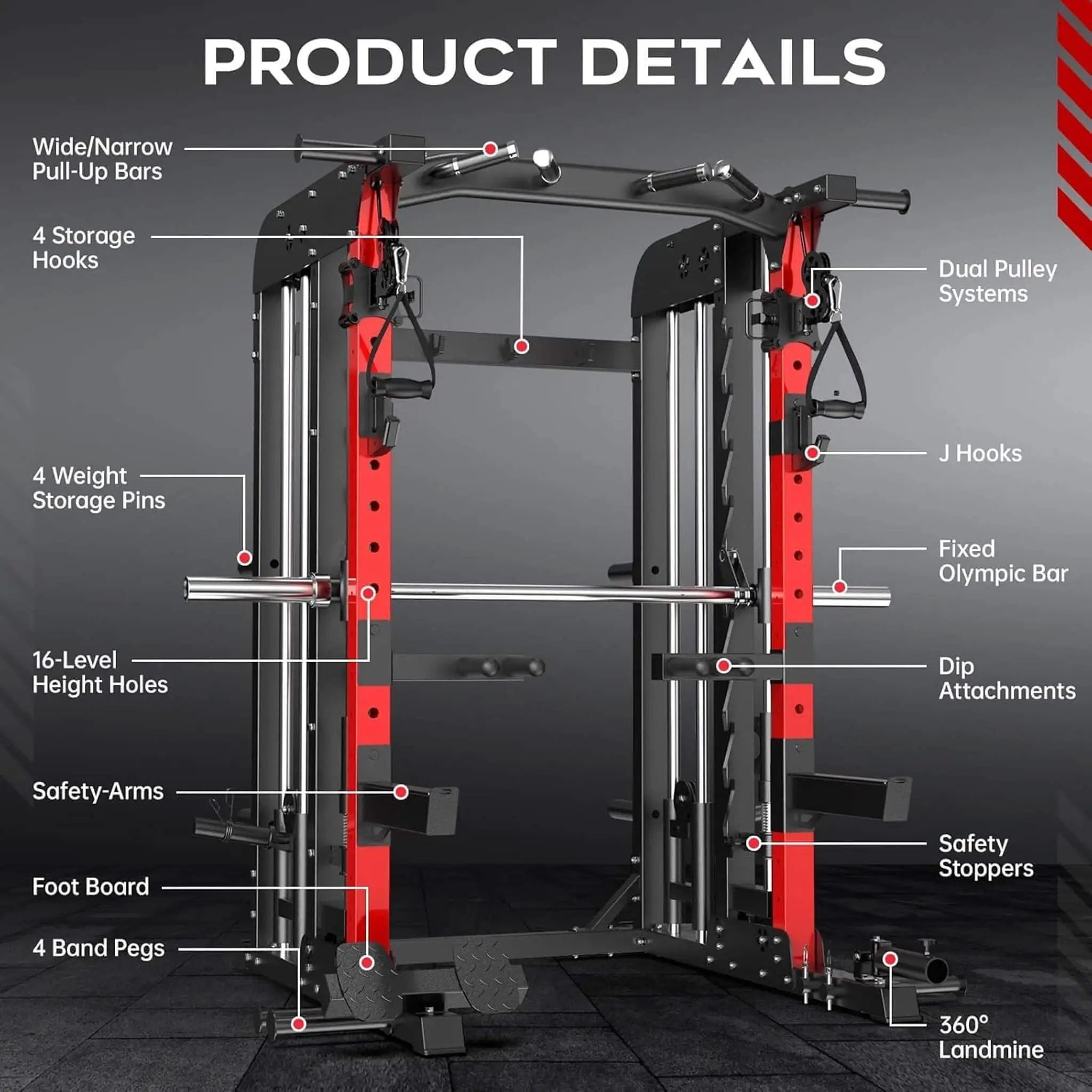 Rovix Premium 2000LBS All-In-One Squat Rack Power Cage With Smith Machine (SAK59213) by SAKSBY WHOLESALE