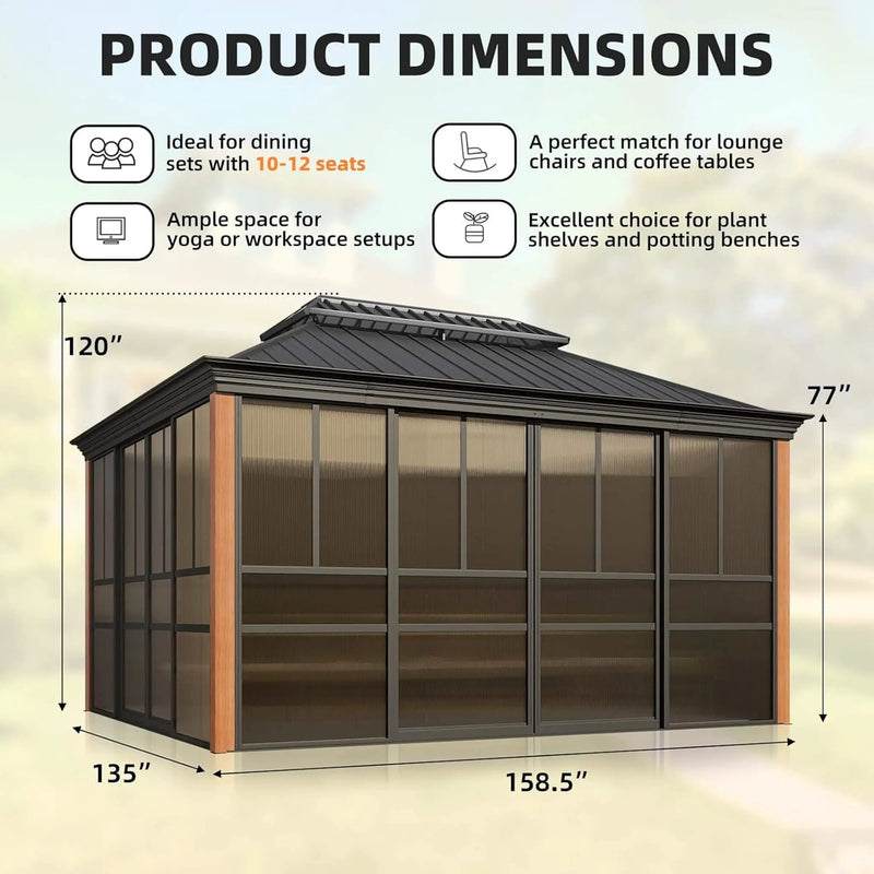 Alora Solstice Premium All-Season Outdoor Wood Grain Sunroom With Sliding Doors And Double Top Roof (SAK58317) by SAKSBY WHOLESALE