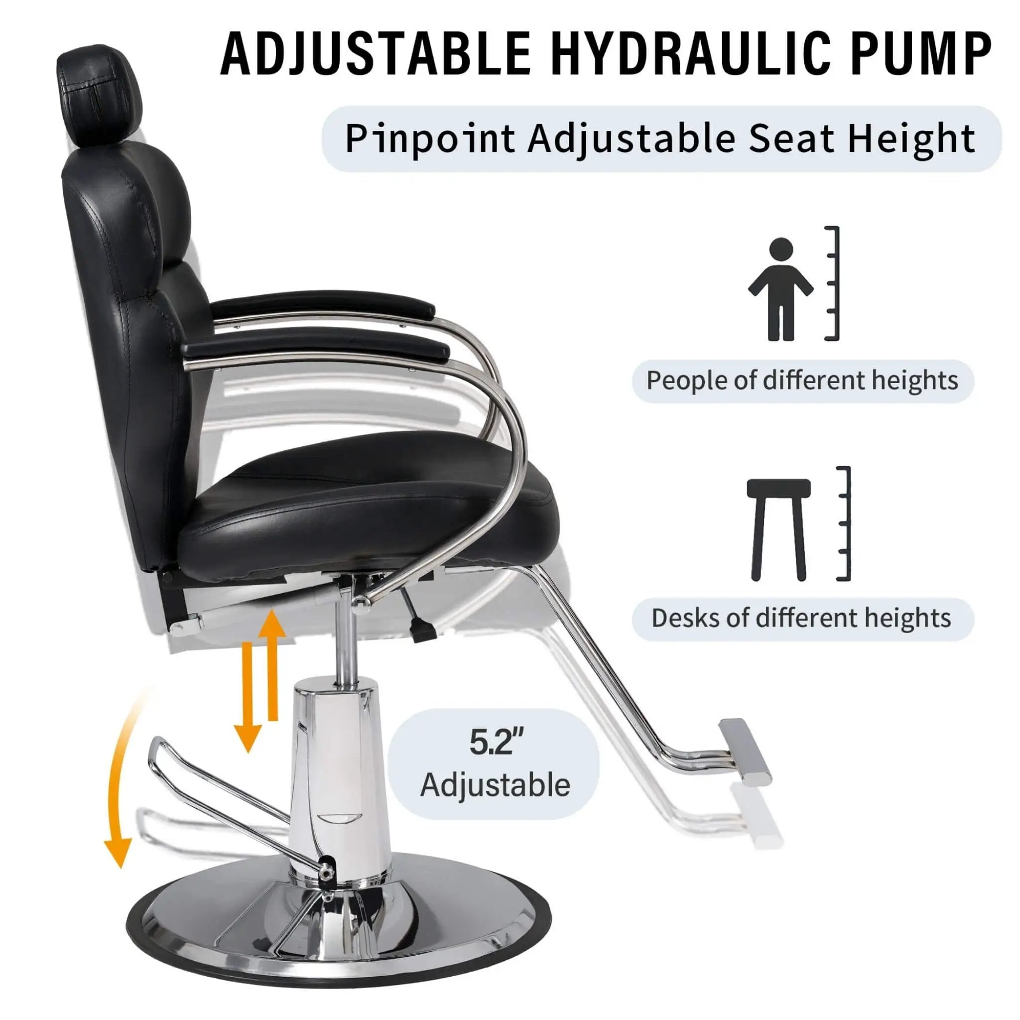 Premium Black PU Leather Reclining Barber Chair With Hydraulic Pump (SAK53892) by SAKSBY WHOLESALE