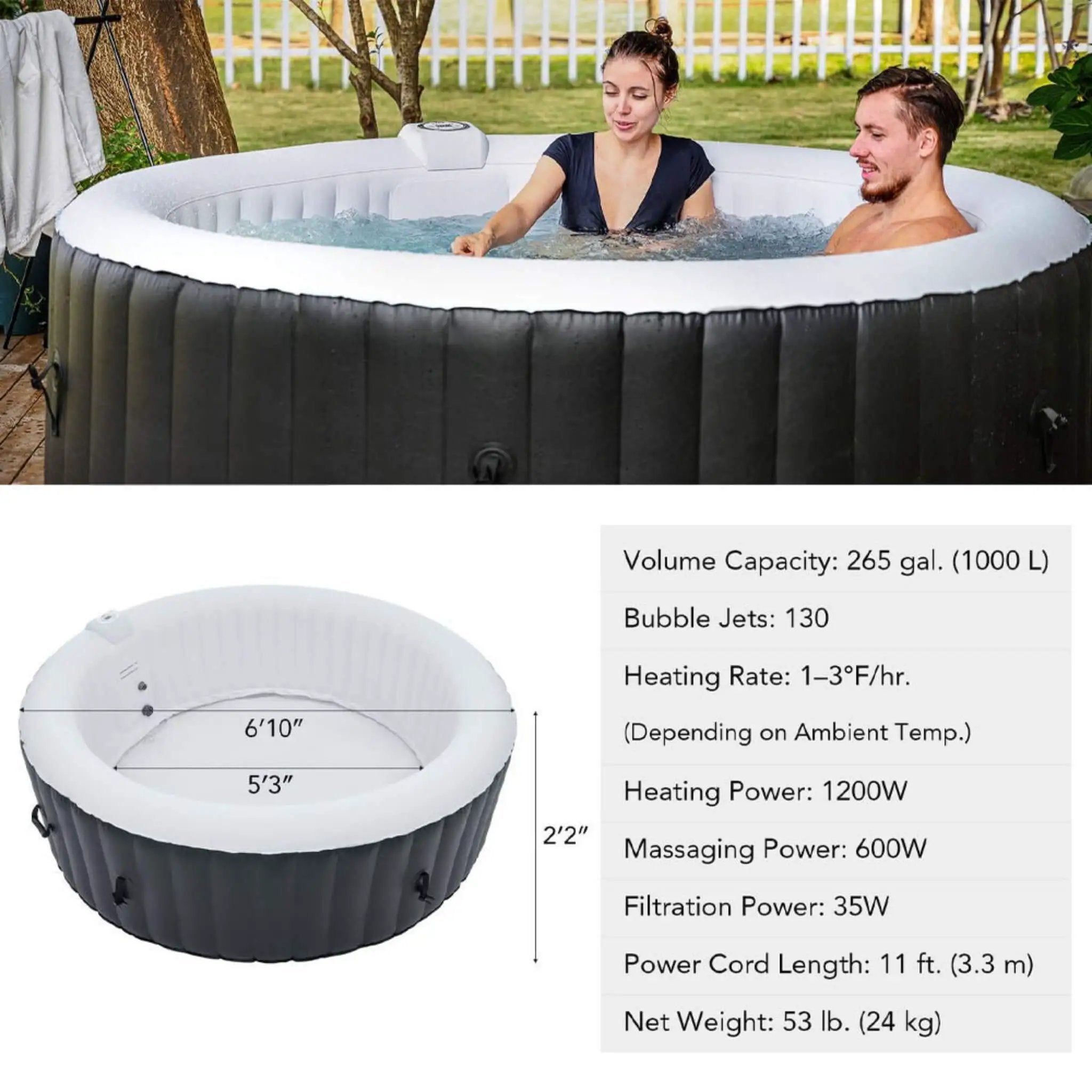 Premium 7FT Blow Up 6-Person Sauna Pool Hot Tub With 130 Jets (SAK63510) by SAKSBY WHOLESALE