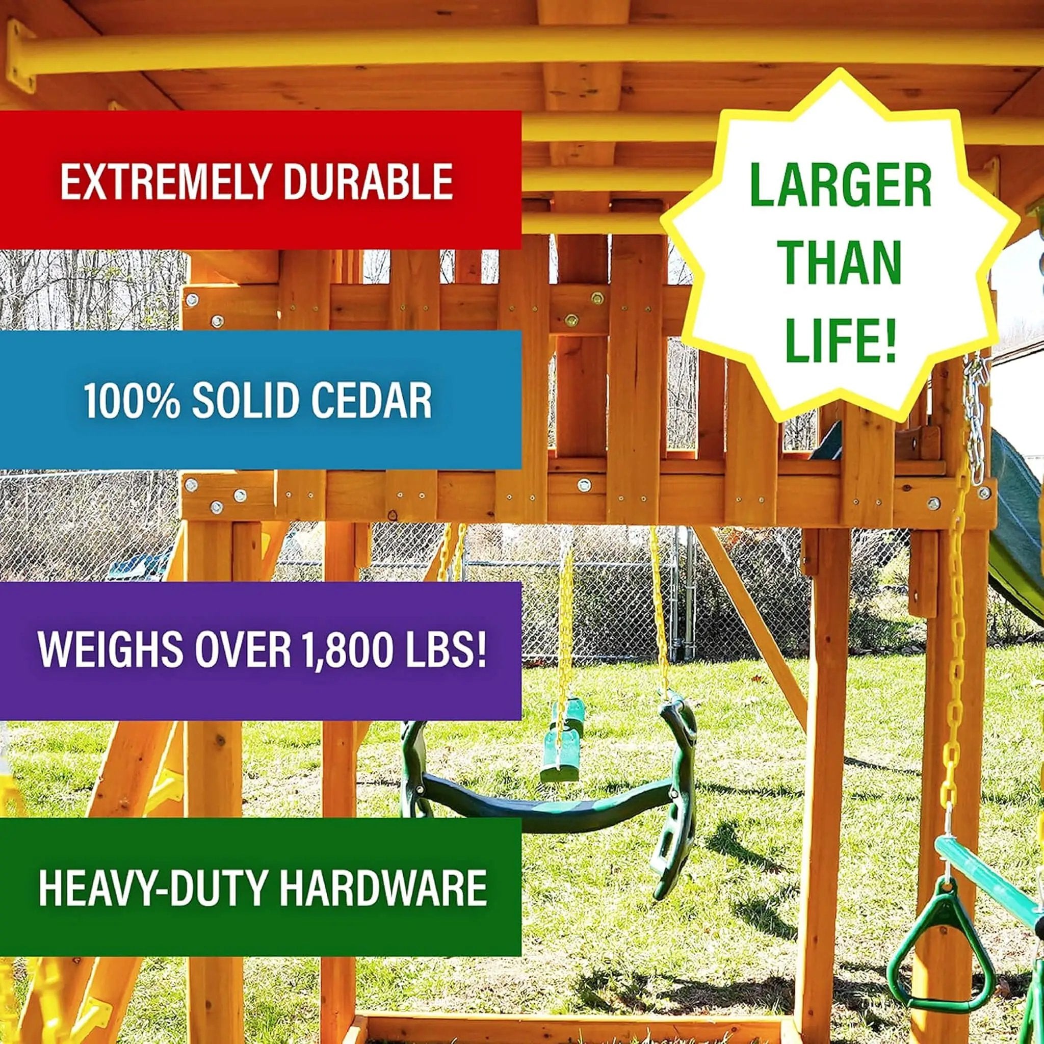 Premium Cedar Wood Tree House Swing Set With Clubhouse, Wave Slide And Scoop Slide (SAK30746) by SAKSBY WHOLESALE