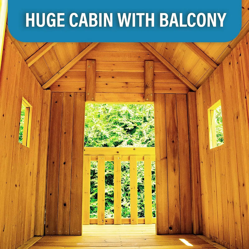 Premium Cedar Wood Tree House Swing Set With Clubhouse, Wave Slide And Scoop Slide (SAK30746) by SAKSBY WHOLESALE