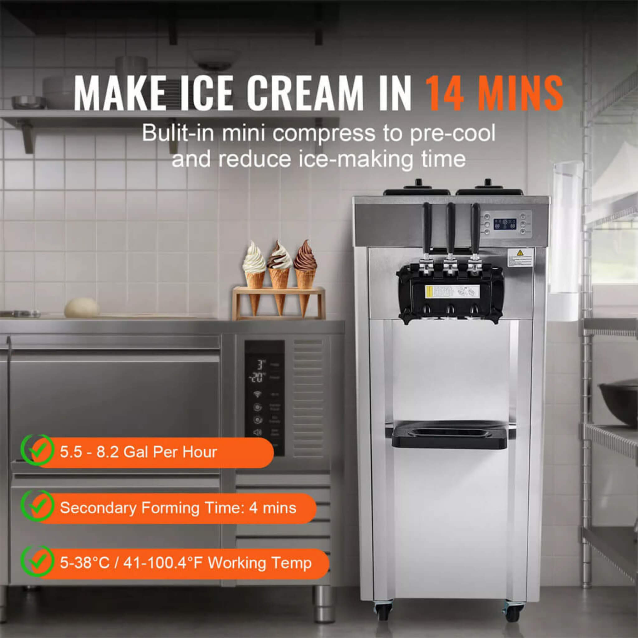 Commercial 21-31 L/H 3-Flavor Freestanding Soft Serve Ice Cream Machine Maker (SAK21874) by SAKSBY WHOLESALE