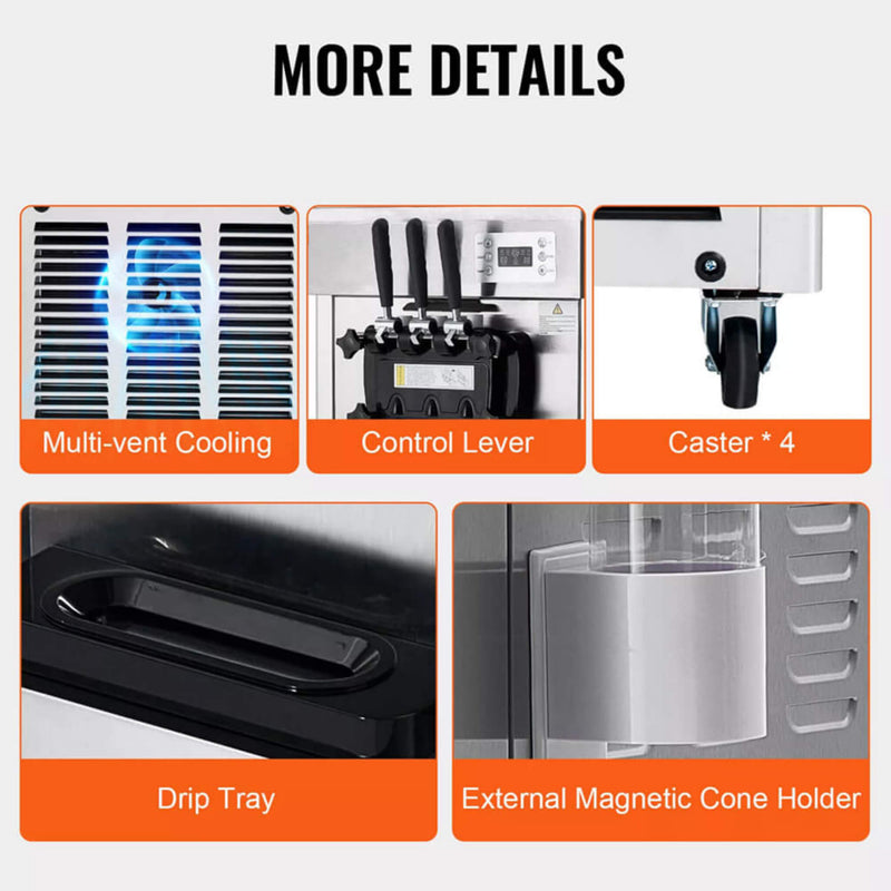 Commercial 21-31 L/H 3-Flavor Freestanding Soft Serve Ice Cream Machine Maker (SAK21874) by SAKSBY WHOLESALE