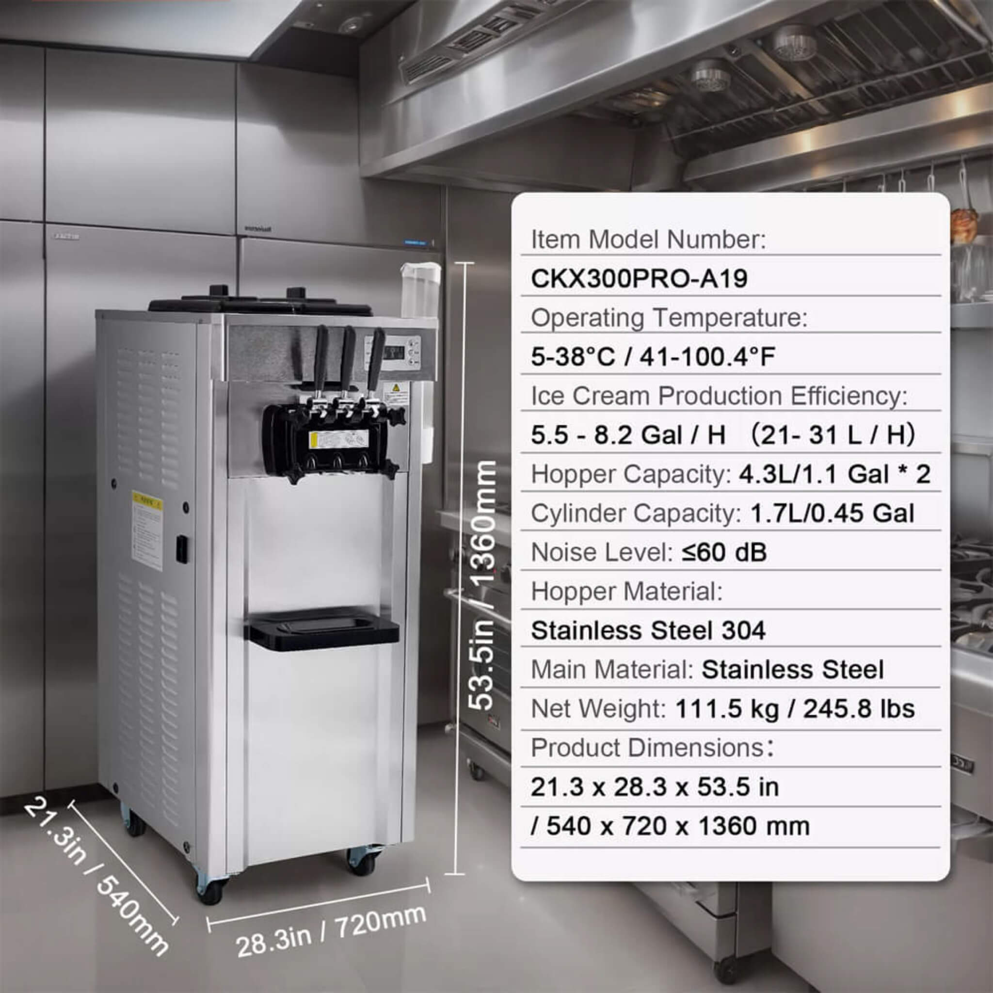 Commercial 21-31 L/H 3-Flavor Freestanding Soft Serve Ice Cream Machine Maker (SAK21874) by SAKSBY WHOLESALE
