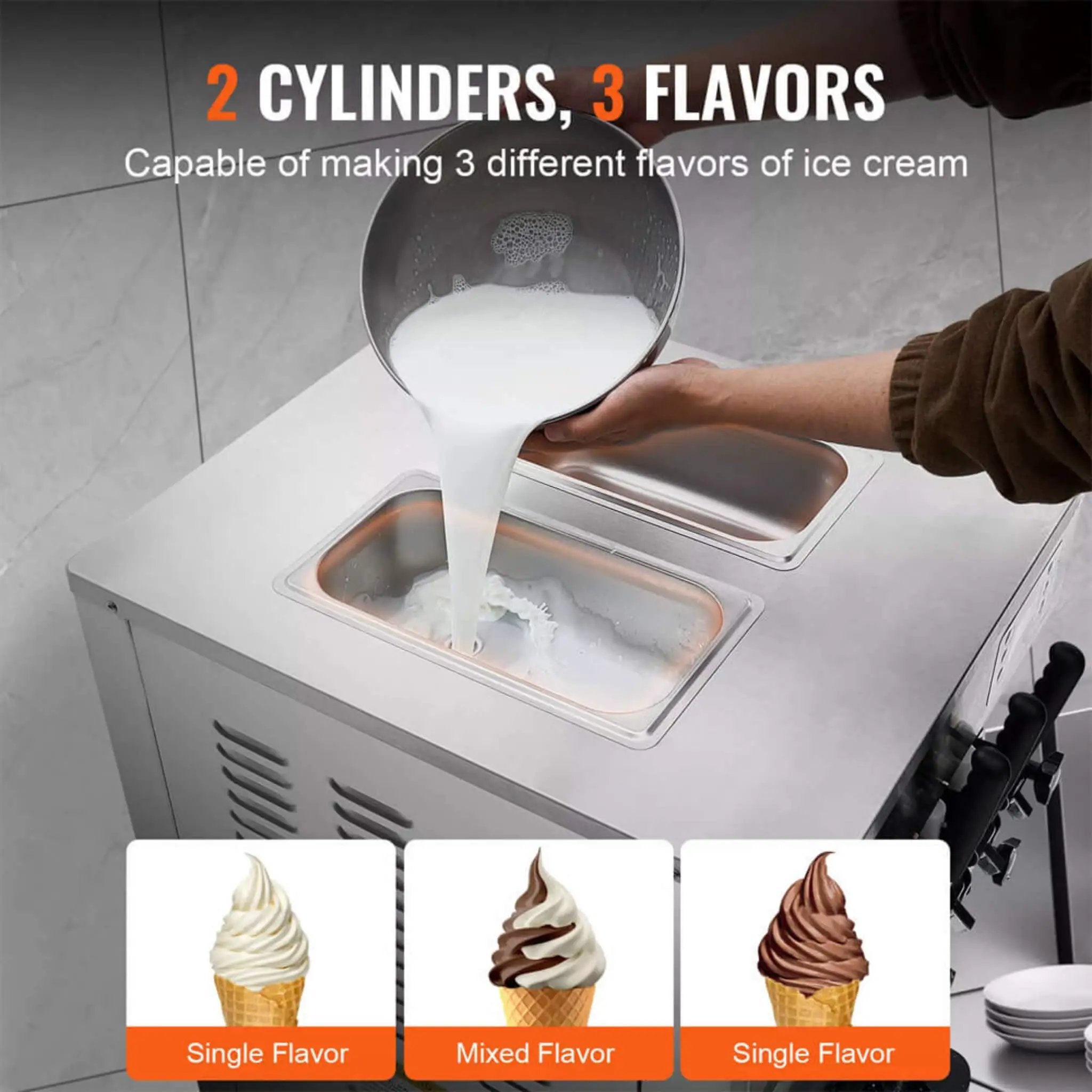 Commercial 21-31 L/H 3-Flavor Freestanding Soft Serve Ice Cream Machine Maker (SAK21874) by SAKSBY WHOLESALE