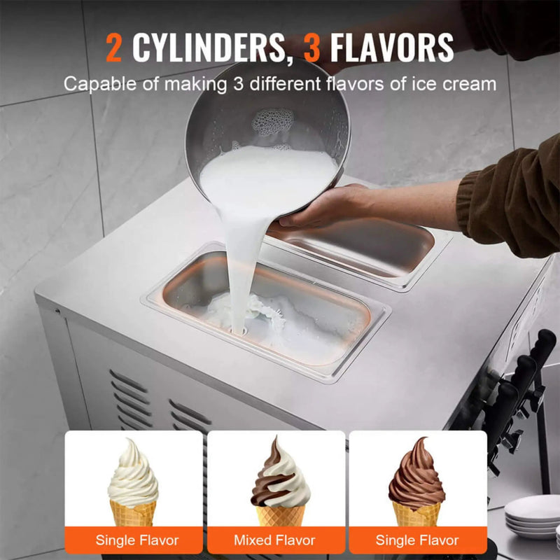 Commercial 21-31 L/H 3-Flavor Freestanding Soft Serve Ice Cream Machine Maker (SAK21874) by SAKSBY WHOLESALE