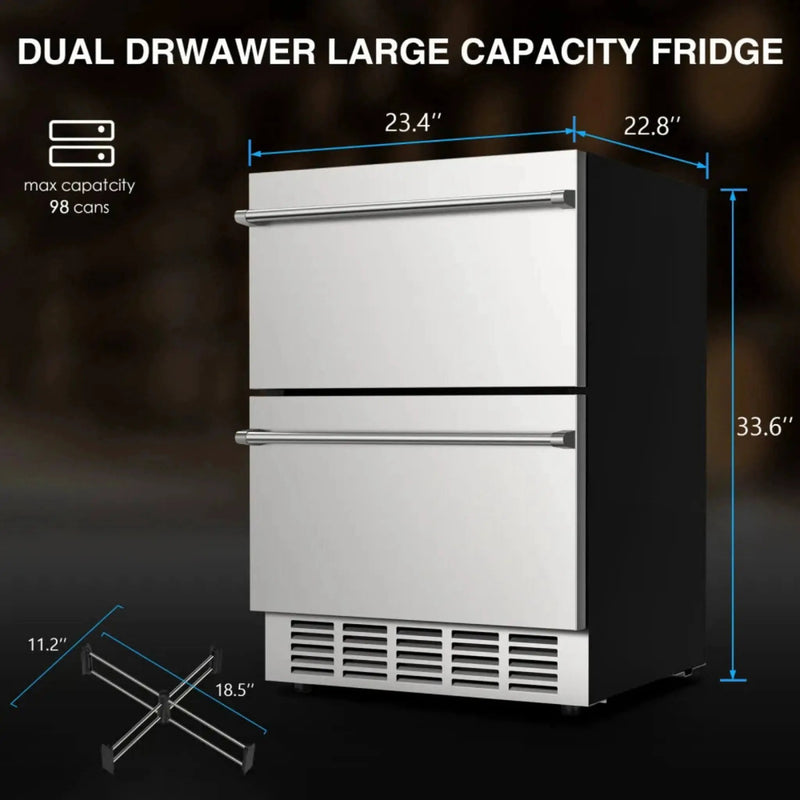 Premium 5.3 Cu.Ft Double Drawer Stainless Steel Built-In Wine Beverage Undercounter Refrigerator (SAK92576) by SAKSBY WHOLESALE