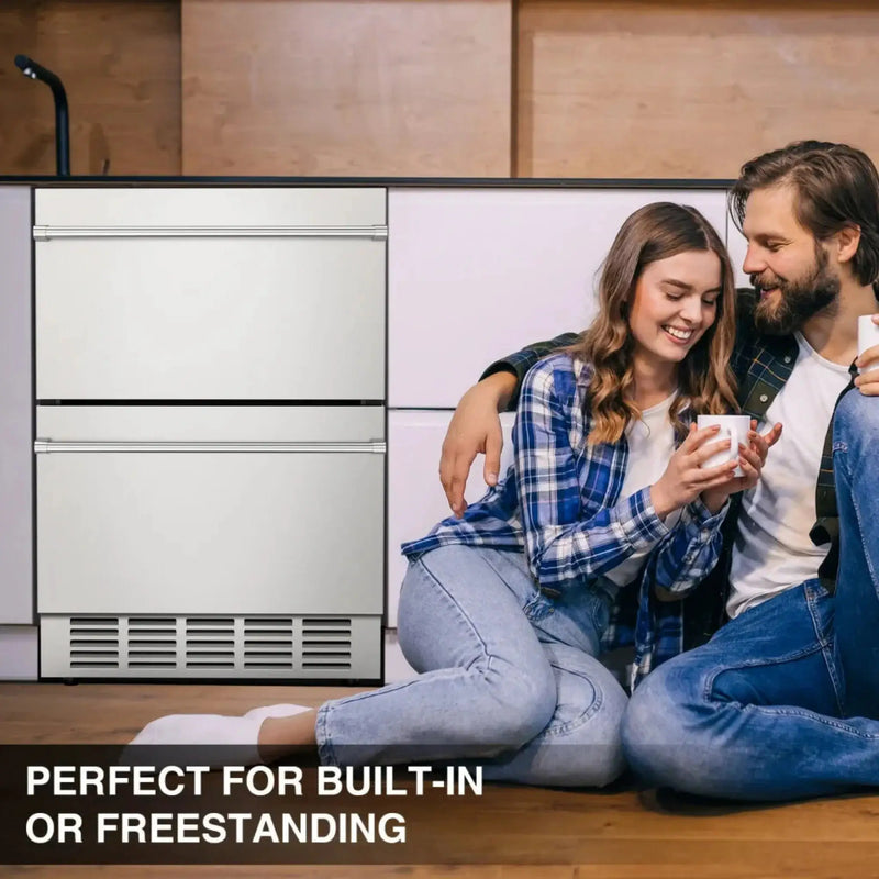 Premium 5.3 Cu.Ft Double Drawer Stainless Steel Built-In Wine Beverage Undercounter Refrigerator (SAK92576) by SAKSBY WHOLESALE