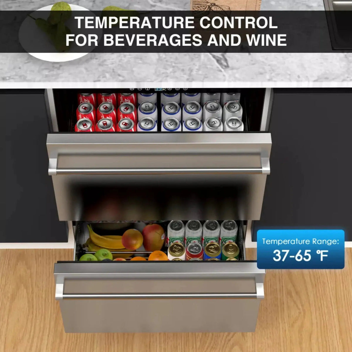 Premium 5.3 Cu.Ft Double Drawer Stainless Steel Built-In Wine Beverage Undercounter Refrigerator (SAK92576) by SAKSBY WHOLESALE