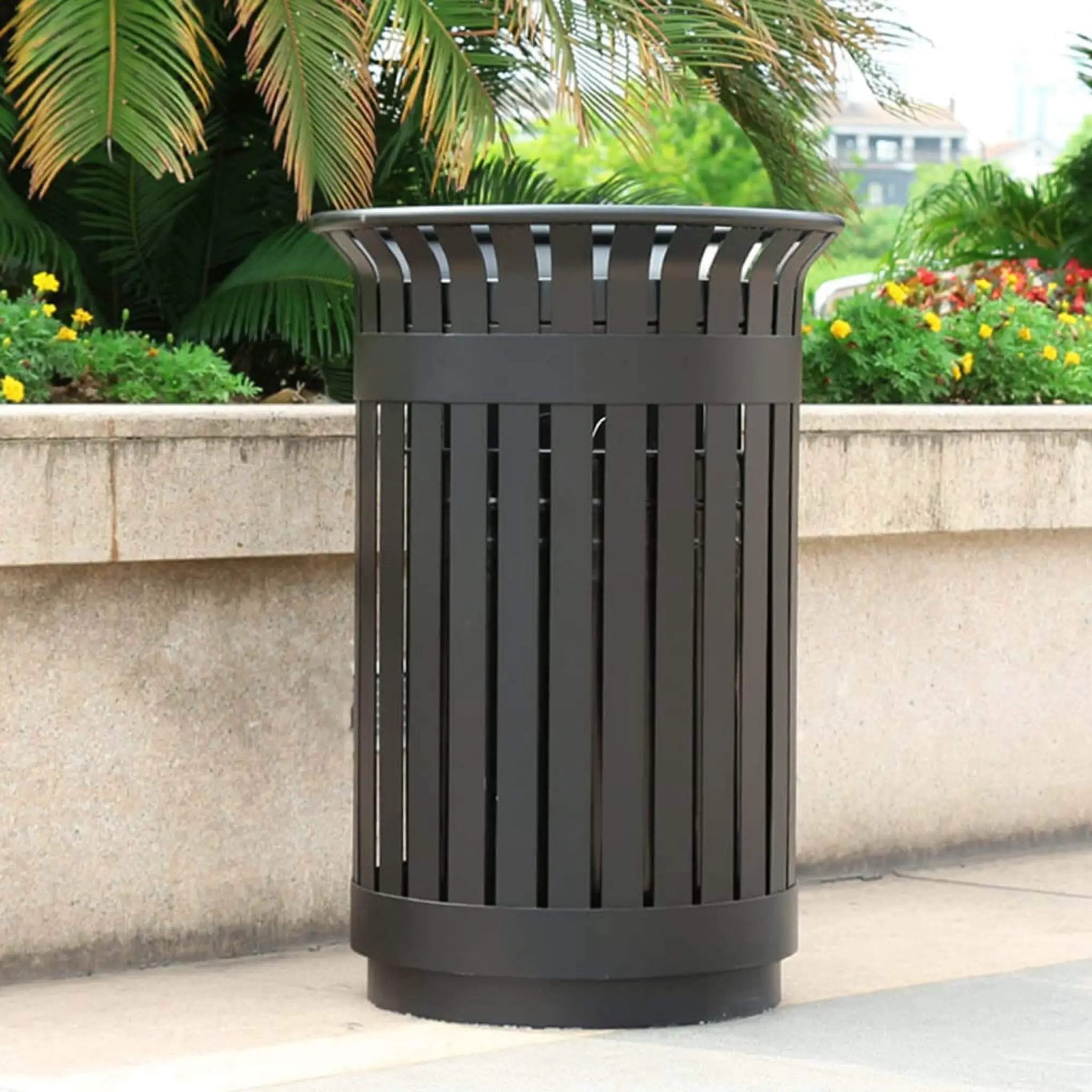 Premium Heavy-Duty Extra Large Outdoor Commercial Metal Slat Garbage Trash Can (SAK48591) by SAKSBY WHOLESALE