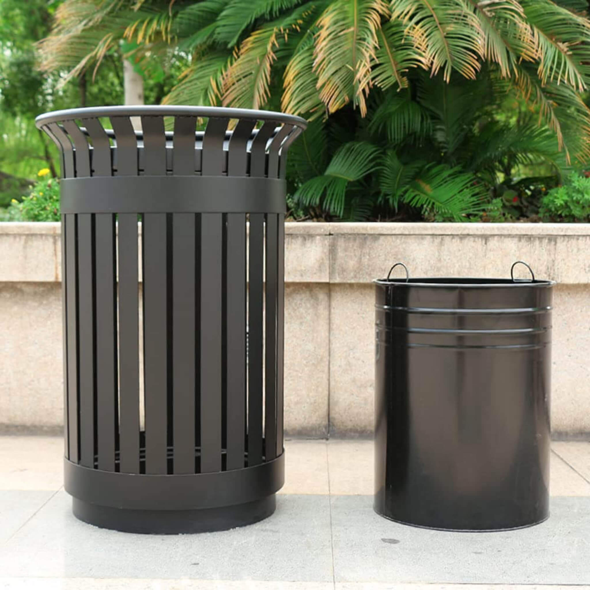 Premium Heavy-Duty Extra Large Outdoor Commercial Metal Slat Garbage Trash Can (SAK48591) by SAKSBY WHOLESALE