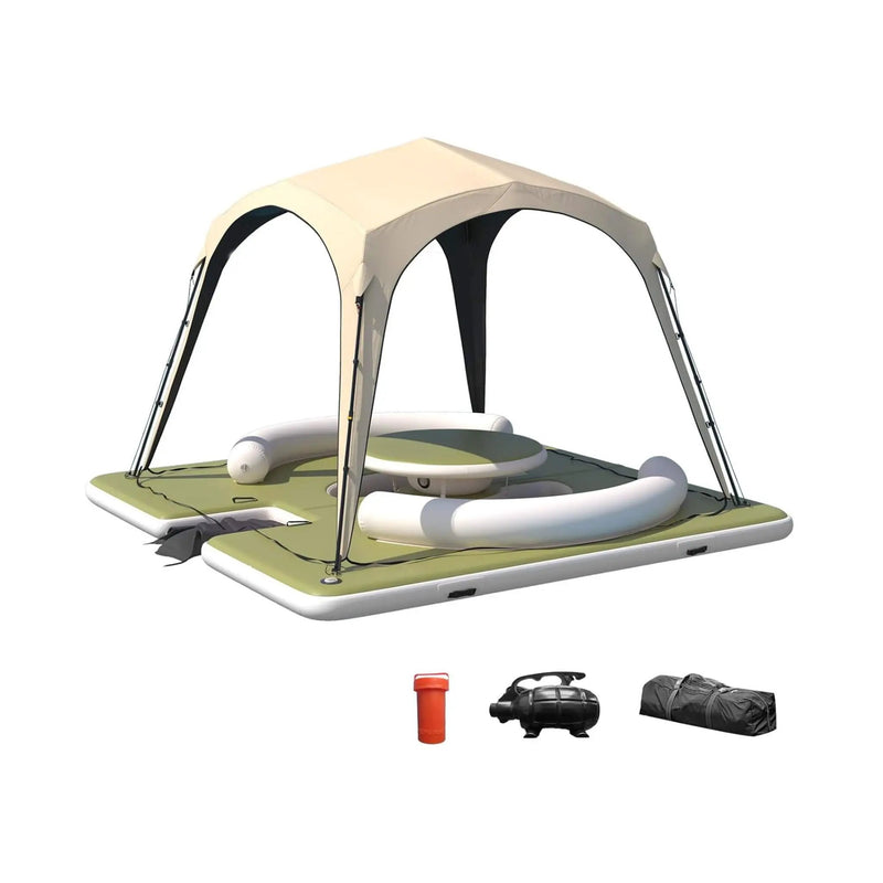 [11X11FT] Premium Floating Dock Lounge With With Ladder, Double Seats, Table, And Canopy (SAK49273) by SAKSBY WHOLESALE