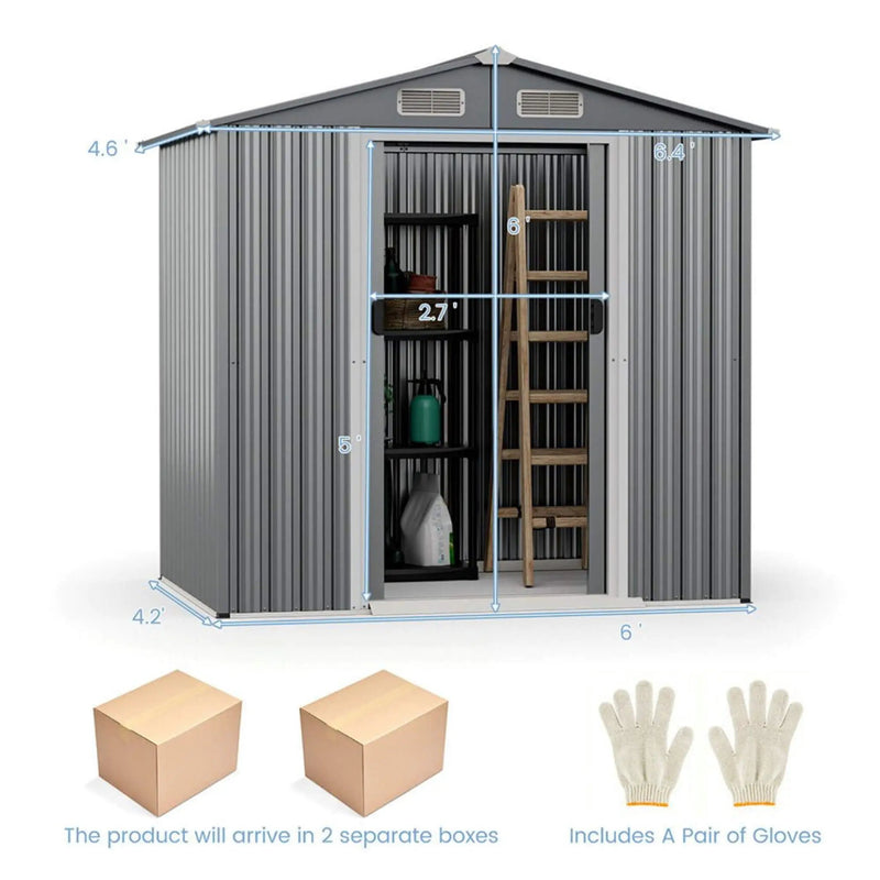 [04X06FT] Alora Premium Garden Galvanized Steel Storage Shed W/ Lockable Sliding Doors (SAK75842) by SAKSBY WHOLESALE
