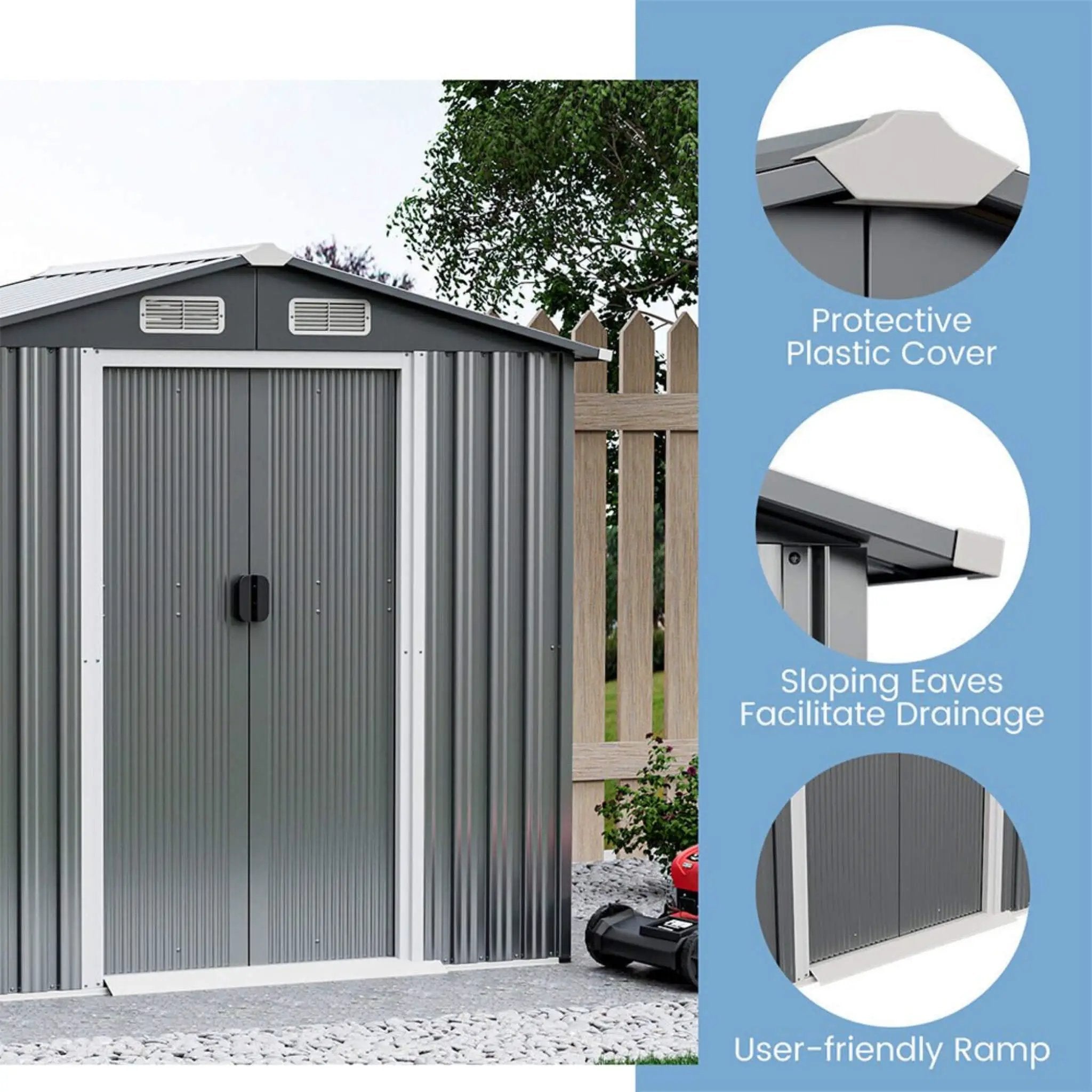 [04X06FT] Alora Premium Garden Galvanized Steel Storage Shed W/ Lockable Sliding Doors (SAK75842) by SAKSBY WHOLESALE