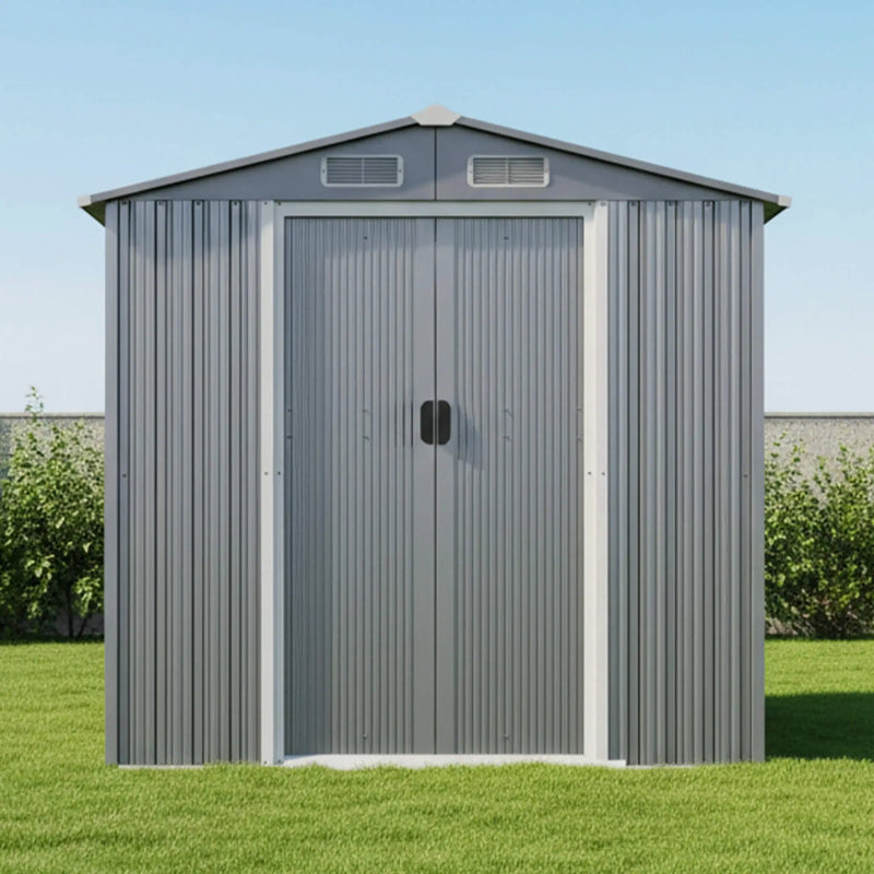[04X06FT] Alora Premium Garden Galvanized Steel Storage Shed W/ Lockable Sliding Doors (SAK75842) by SAKSBY WHOLESALE