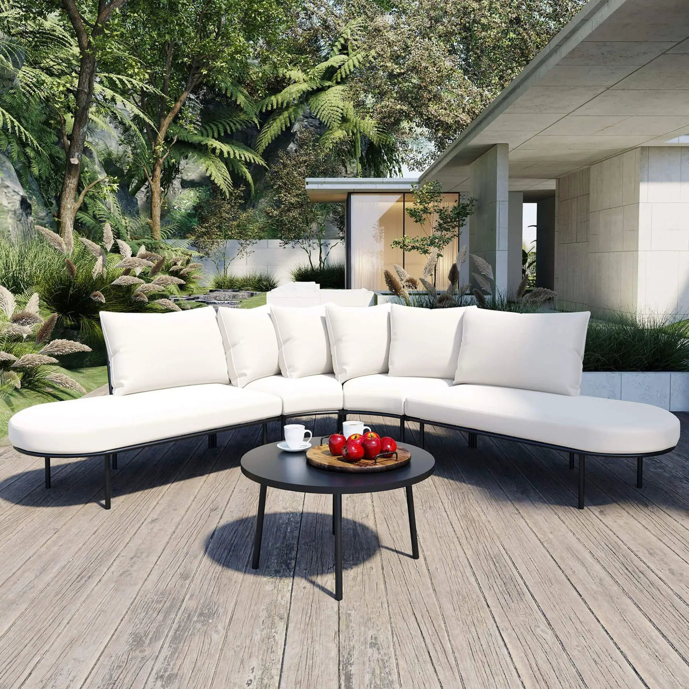 Premium Half-Moon 6-Person Curved All-Weather Outdoor Furniture Sofa Patio Set With Coffee Table And Cushions (SAK76332) by SAKSBY WHOLESALE