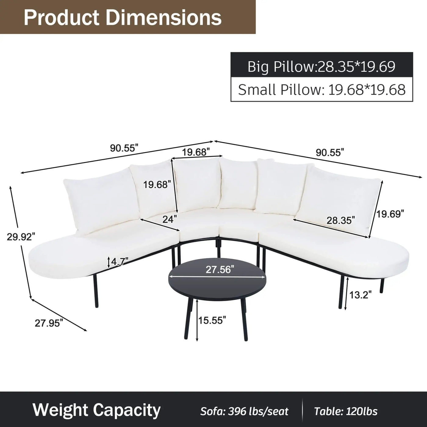 Premium Half-Moon 6-Person Curved All-Weather Outdoor Furniture Sofa Patio Set With Coffee Table And Cushions (SAK76332) by SAKSBY WHOLESALE