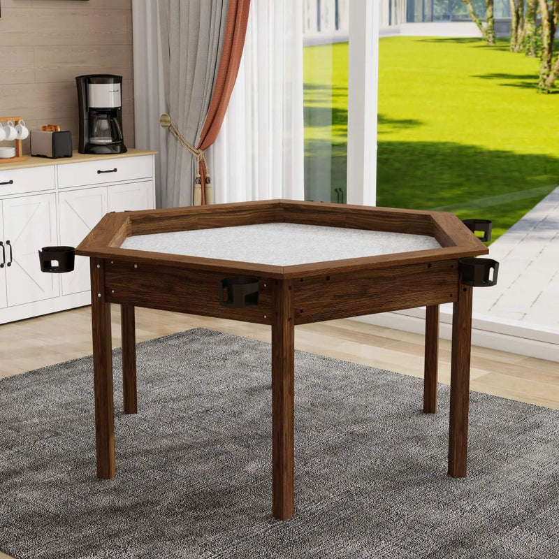 Premium 6-Person Hexagonal Game And Dining Table With Top, Mat And Cup Holders (SAK67845) by SAKSBY WHOLESALE