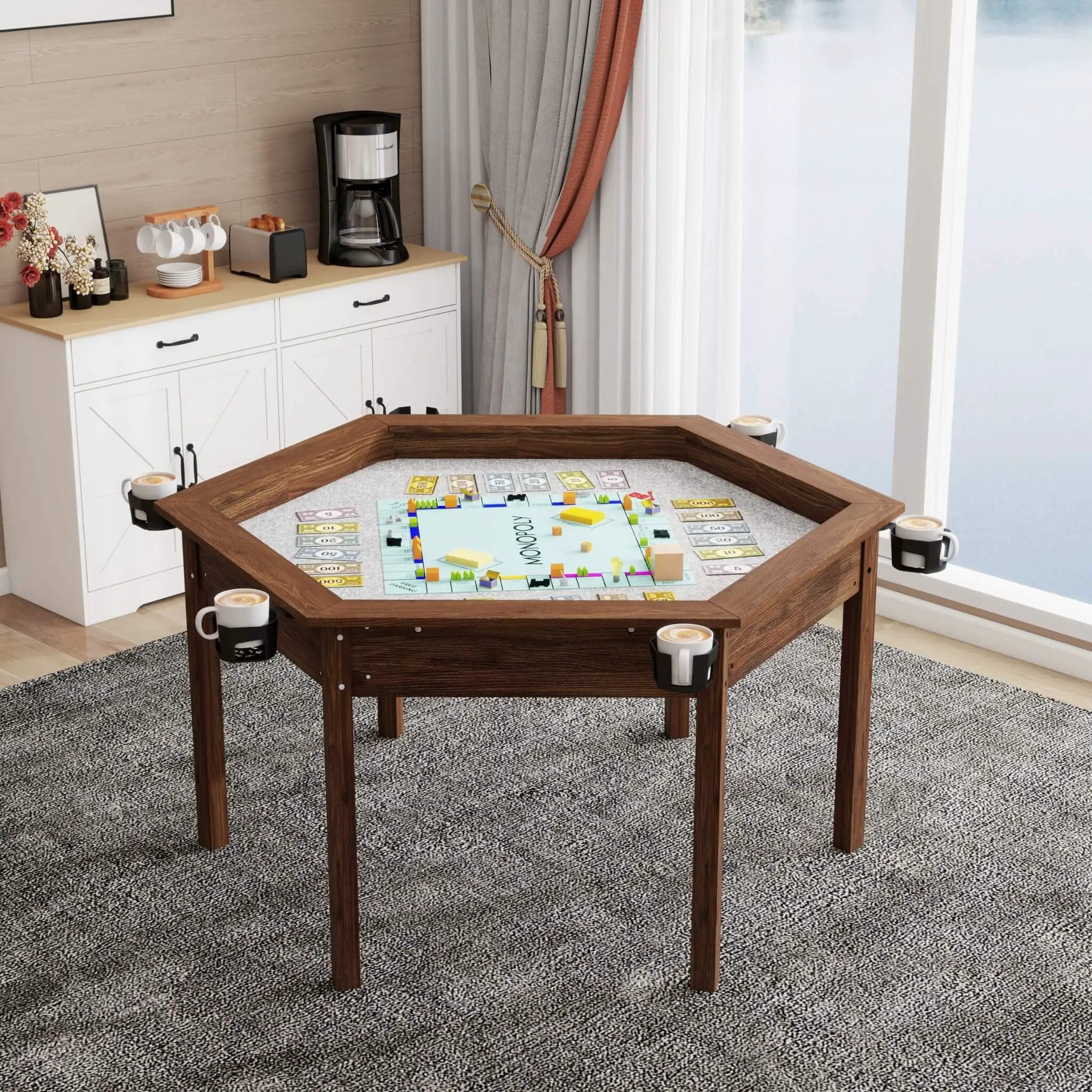 Premium 6-Person Hexagonal Game And Dining Table With Top, Mat And Cup Holders (SAK67845) by SAKSBY WHOLESALE